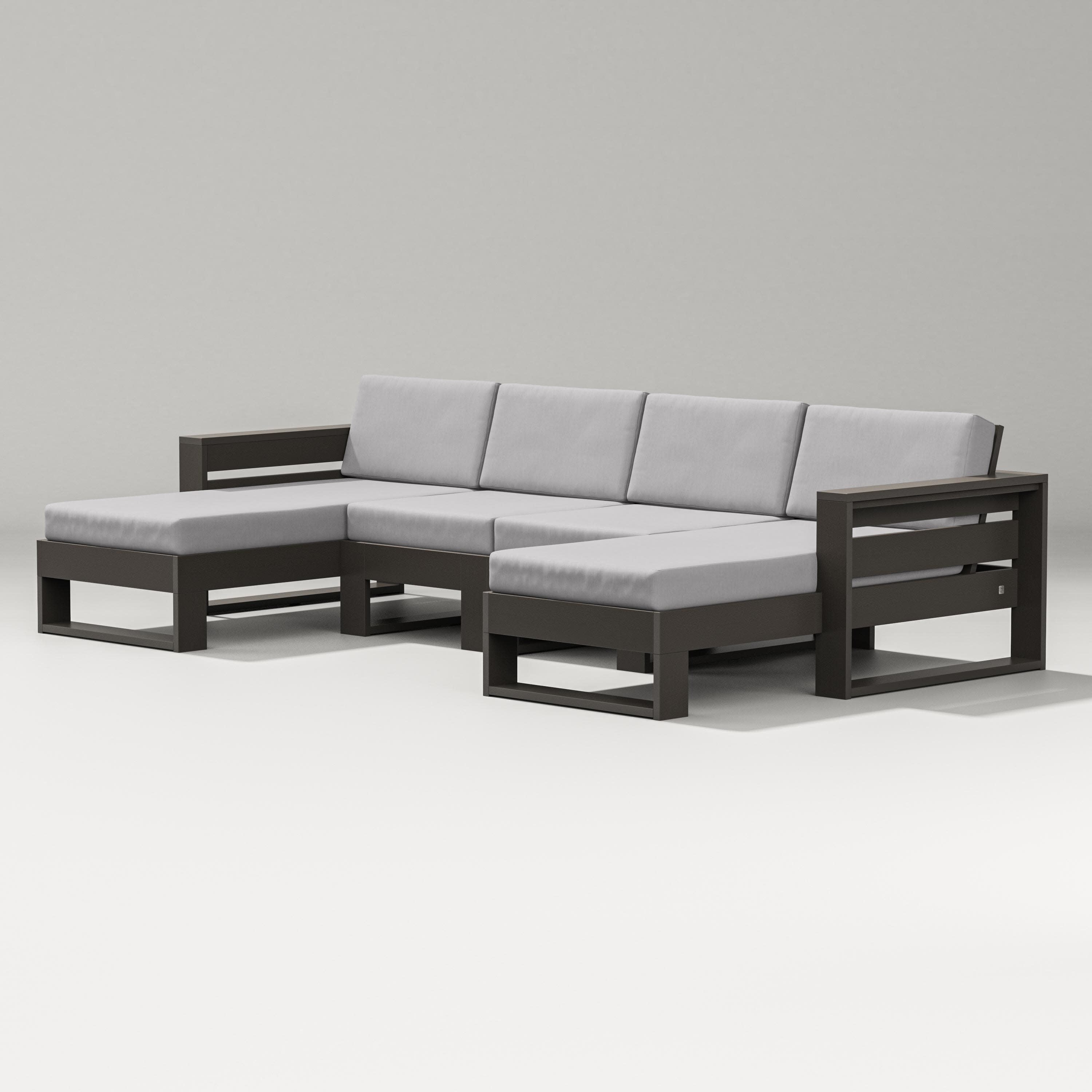 Latitude Double Chaise Sectional in Vintage Coffee / Granite