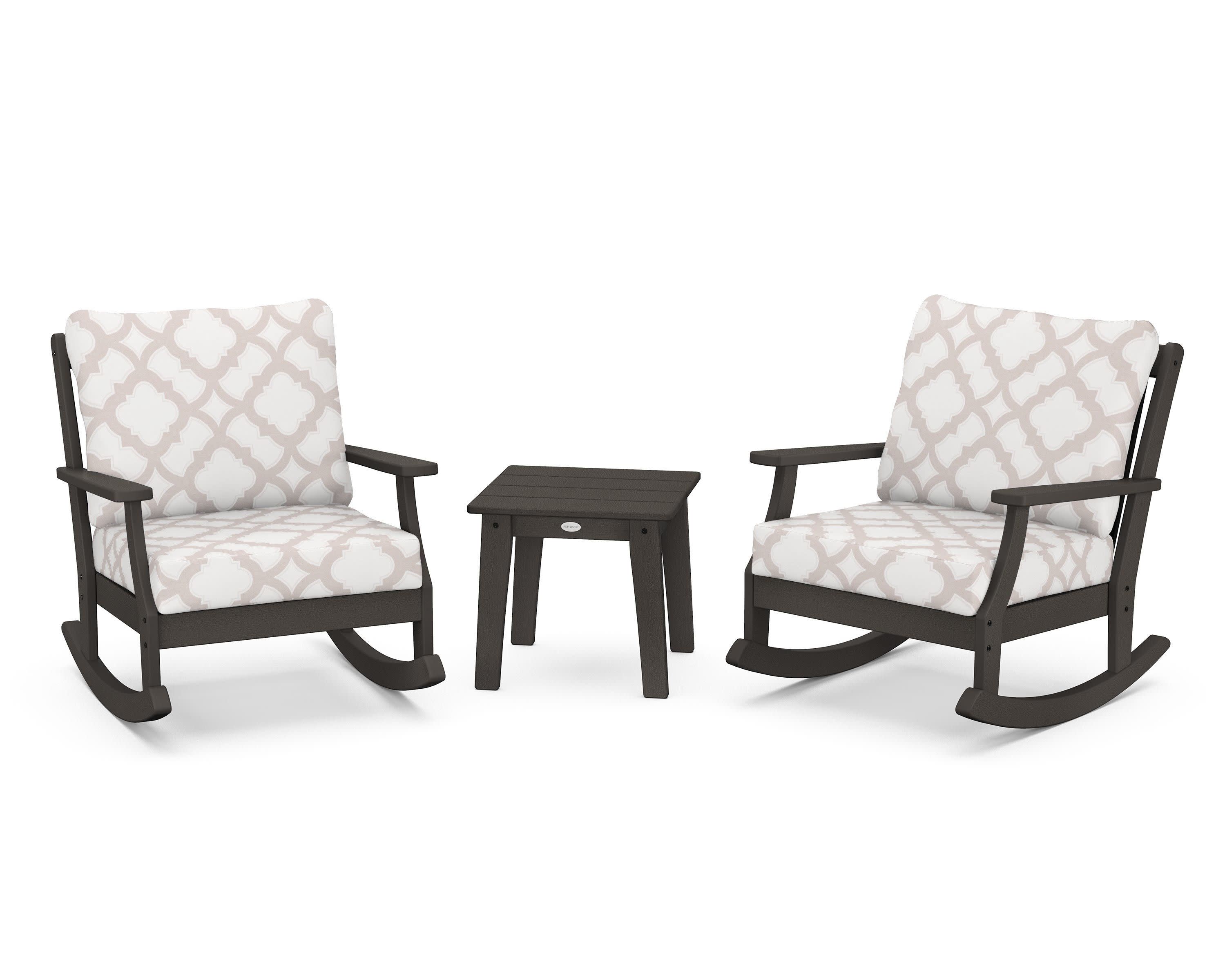 Braxton 3-Piece Deep Seating Rocker Set in Vintage Coffee / Trellis Dune Burlap