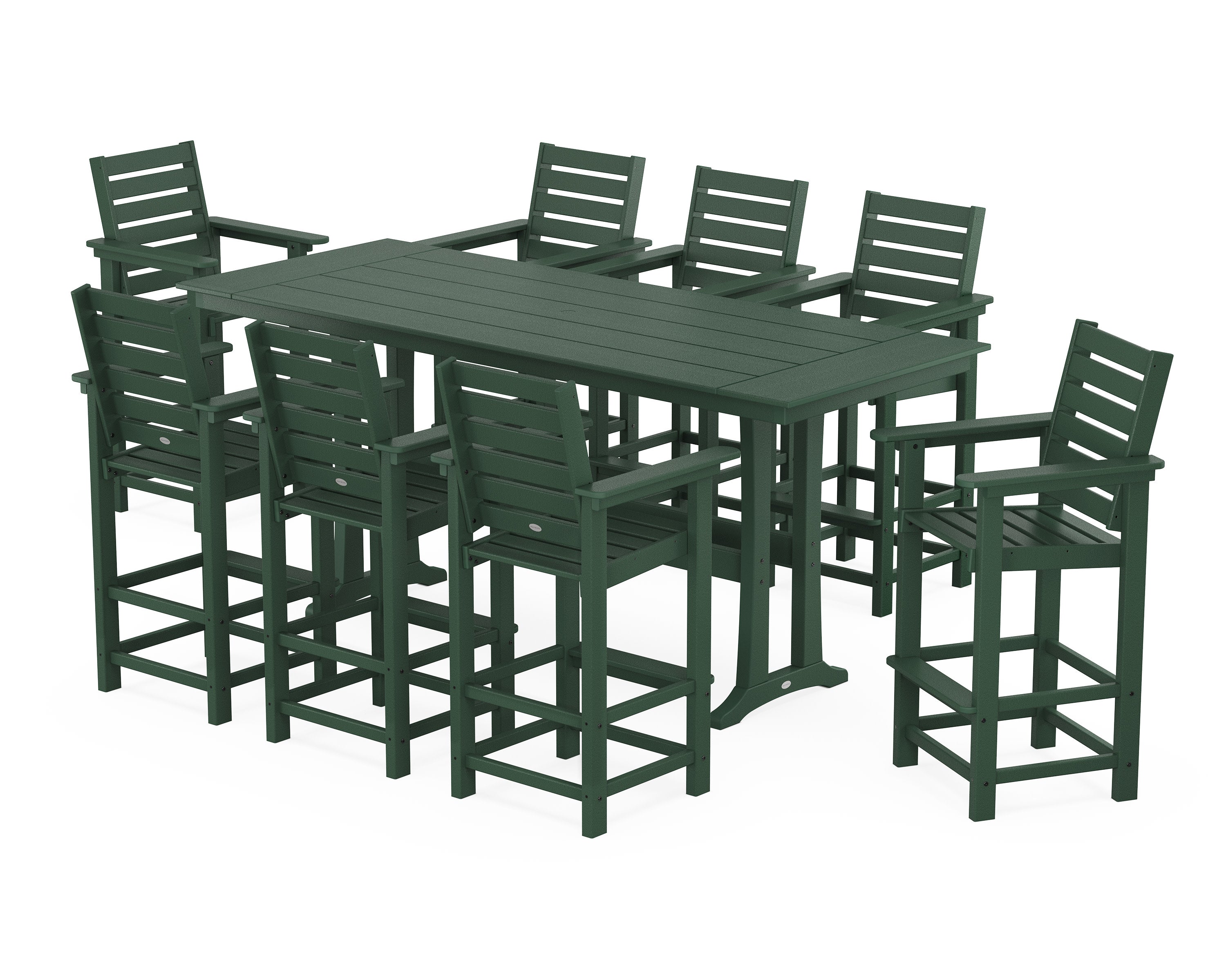 Captain 9-Piece Farmhouse Bar Set with Trestle Legs in Green