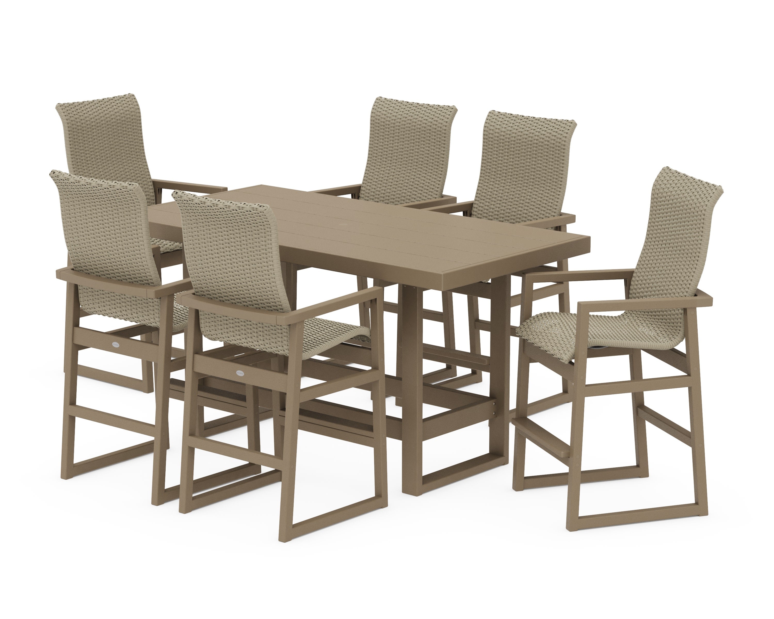 EDGE Woven Highback Arm Chair 7-Piece Bar Set in Vintage Sahara / Dune Grass