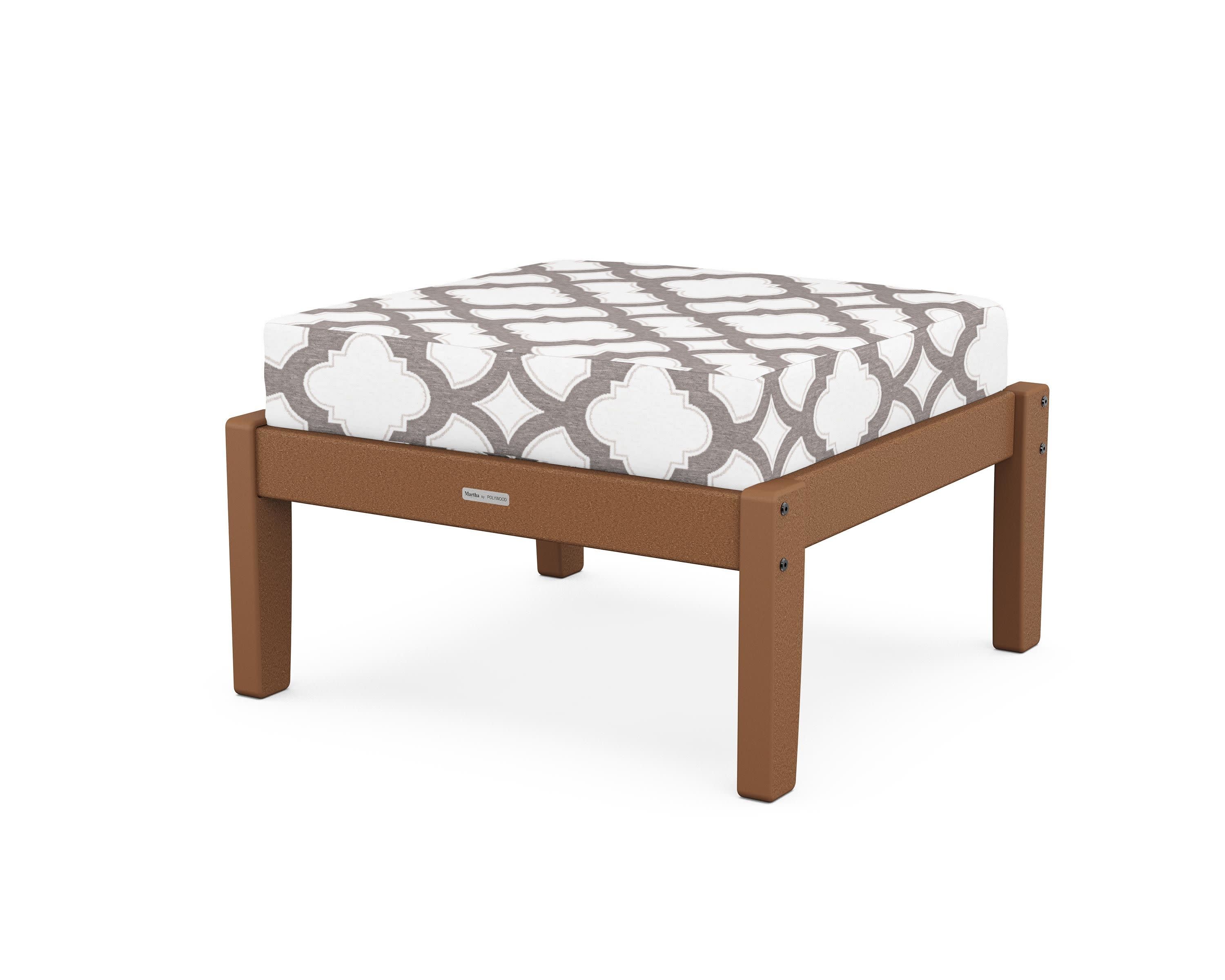 Chinoiserie Deep Seating Ottoman in Teak / Trellis Grey Mist