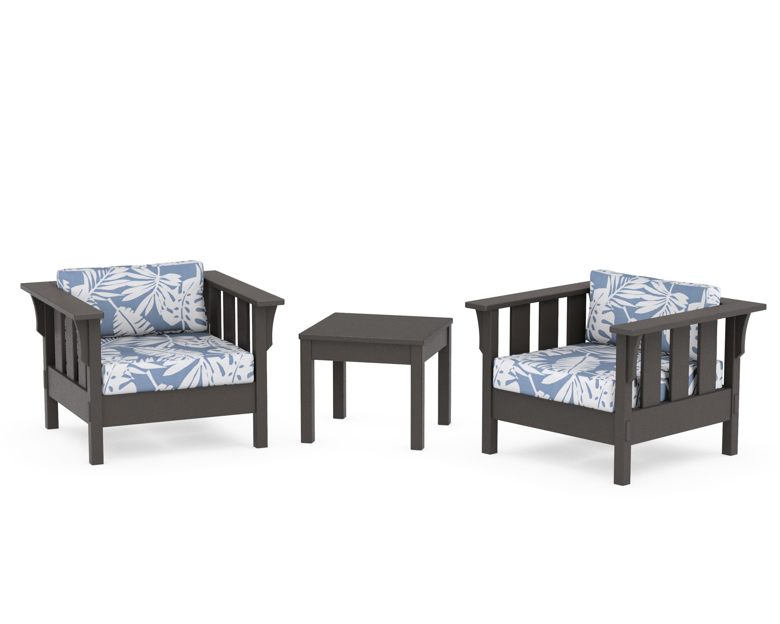 Acadia 3-Piece Deep Seating Set in Vintage Coffee / Leaf Sky Blue