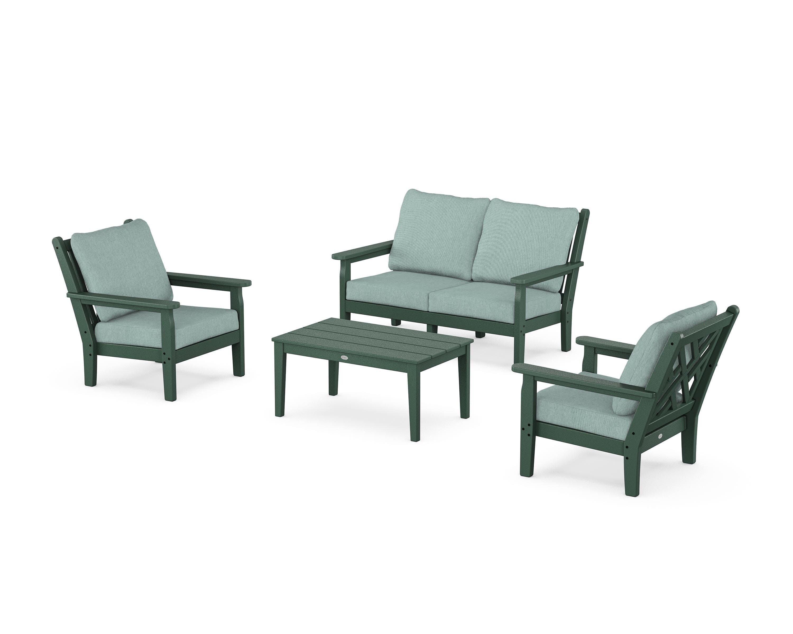 Chippendale 4-Piece Deep Seating Set with Loveseat in Green / Glacier Spa