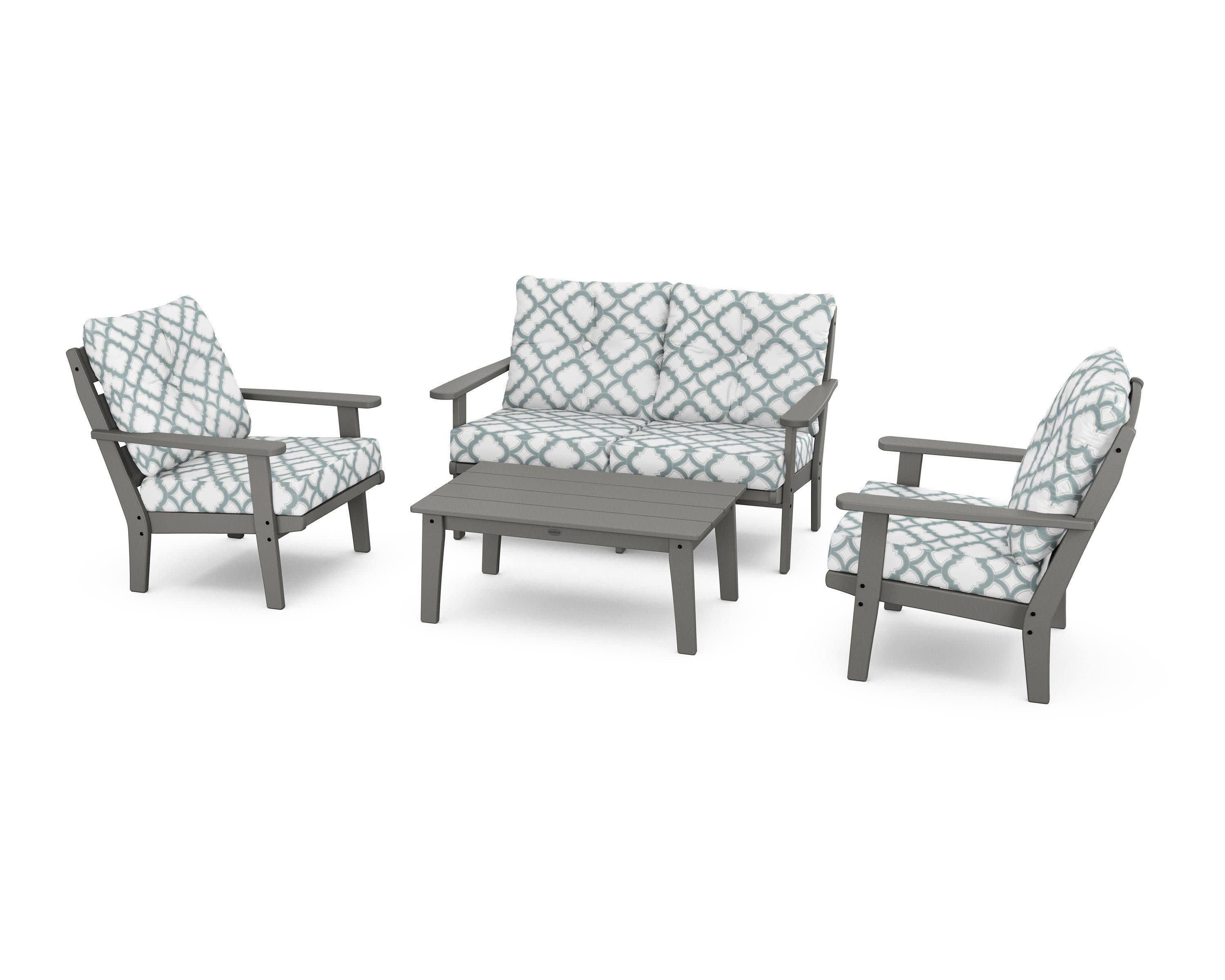 Lakeside 4-Piece Deep Seating Set in Slate Grey / Trellis Glacier Spa
