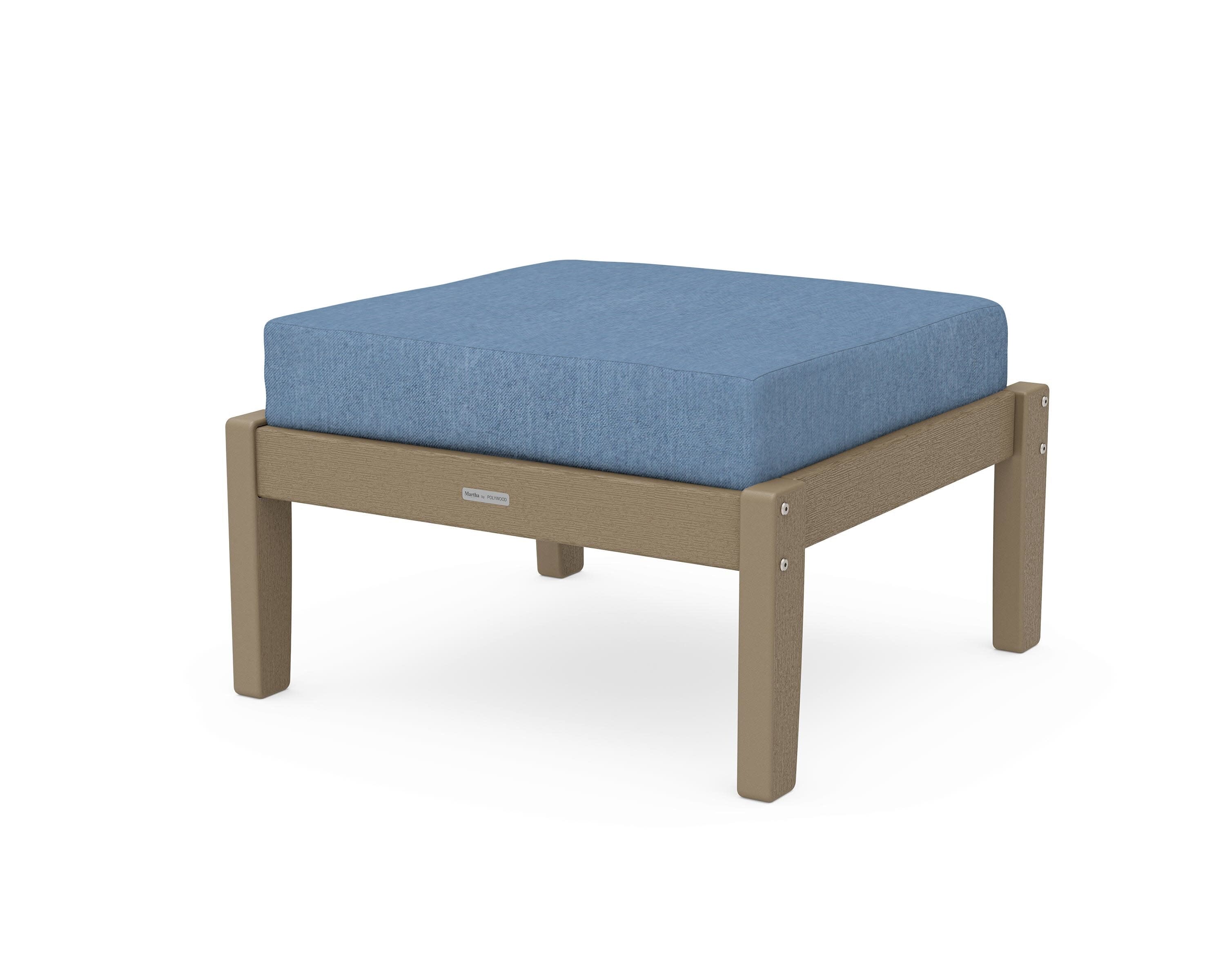 Chinoiserie Deep Seating Ottoman in Vintage Sahara / Sky Blue