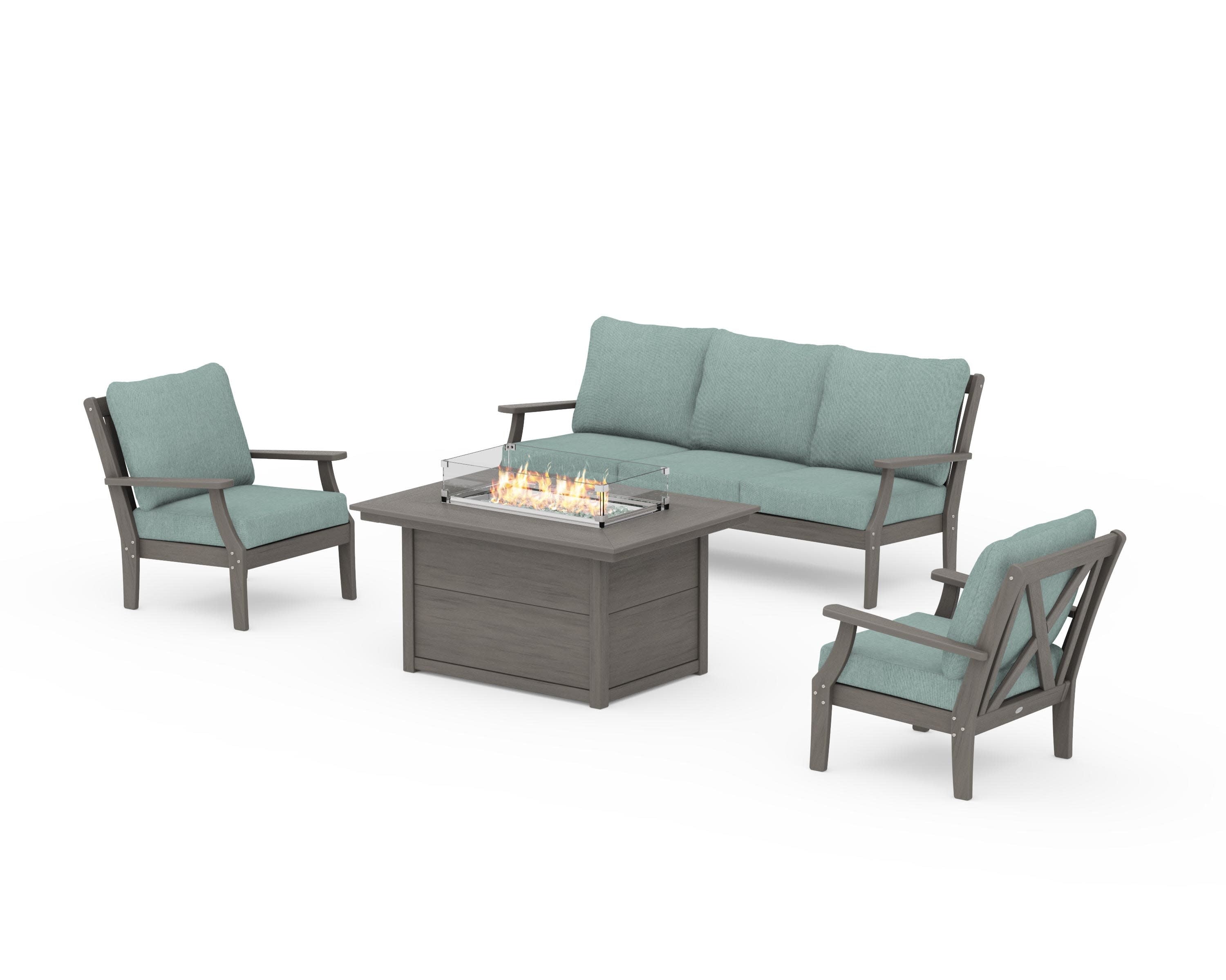 Braxton Deep Seating Fire Pit Table Set in Driftwood / Glacier Spa
