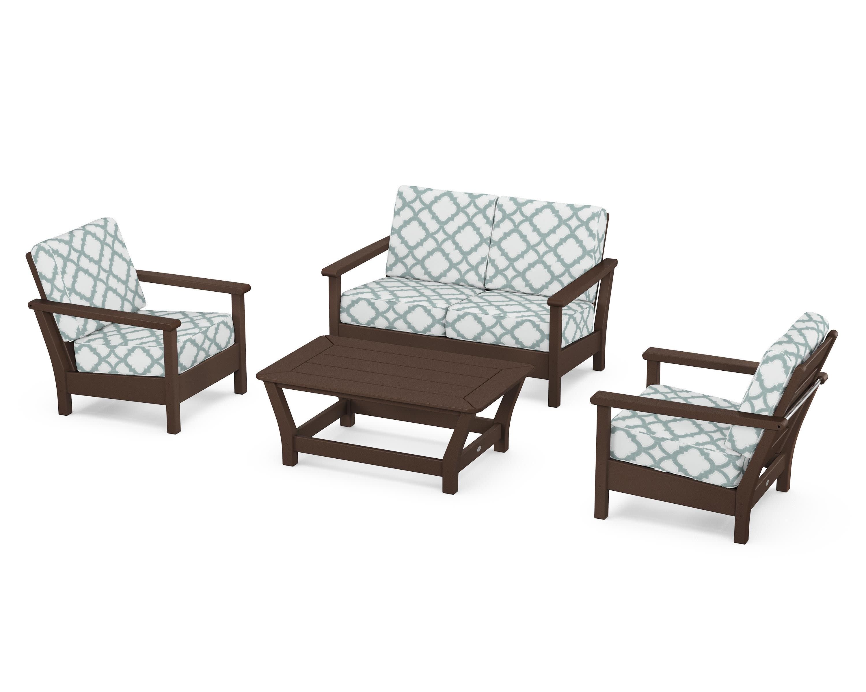 Harbour 4-Piece Deep Seating Set in Mahogany / Trellis Glacier Spa