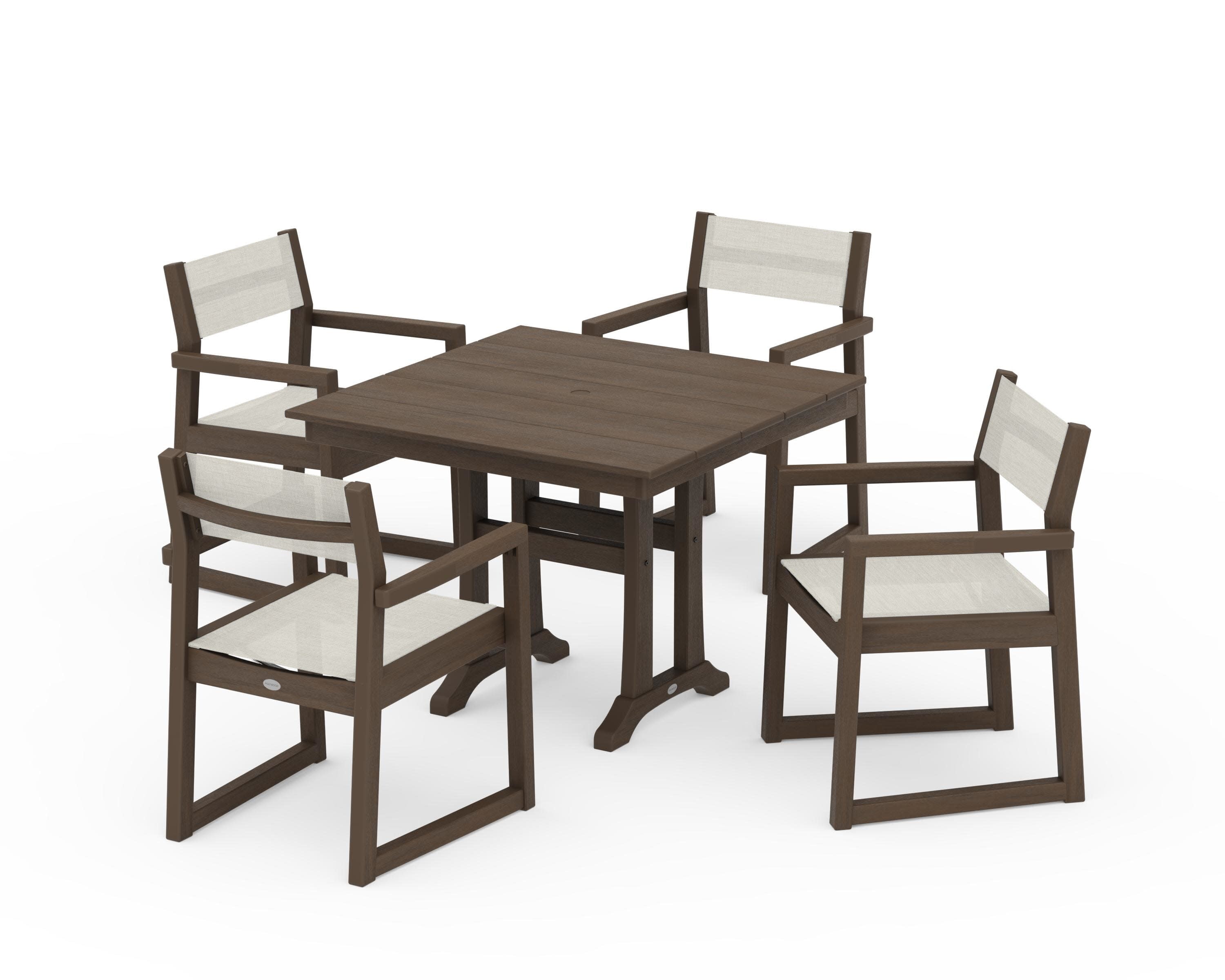 EDGE Sling 5-Piece Farmhouse Dining Set with Trestle Legs in Kona / Parchment Sling
