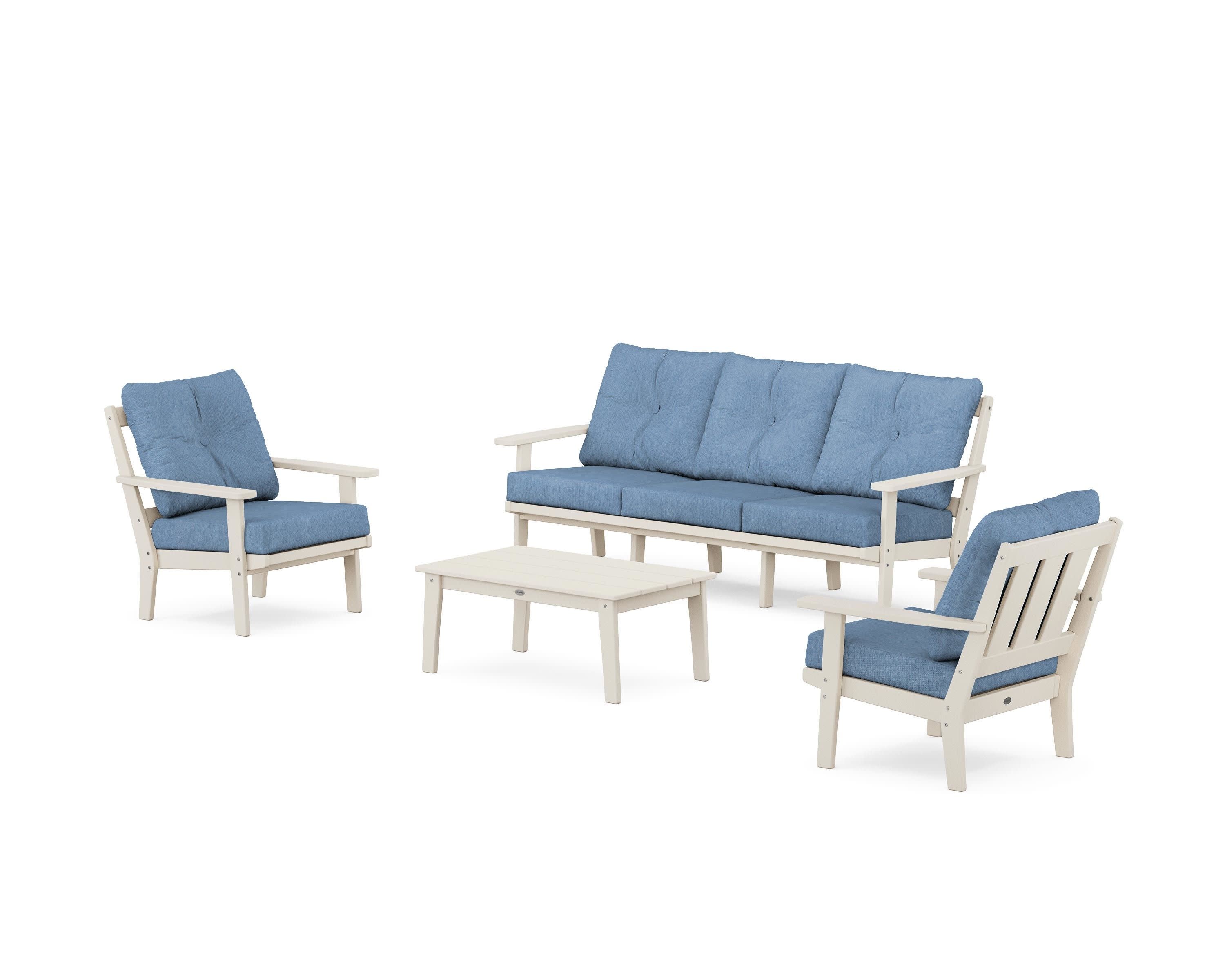Oxford 4-Piece Deep Seating Set with Sofa in Sand / Sky Blue