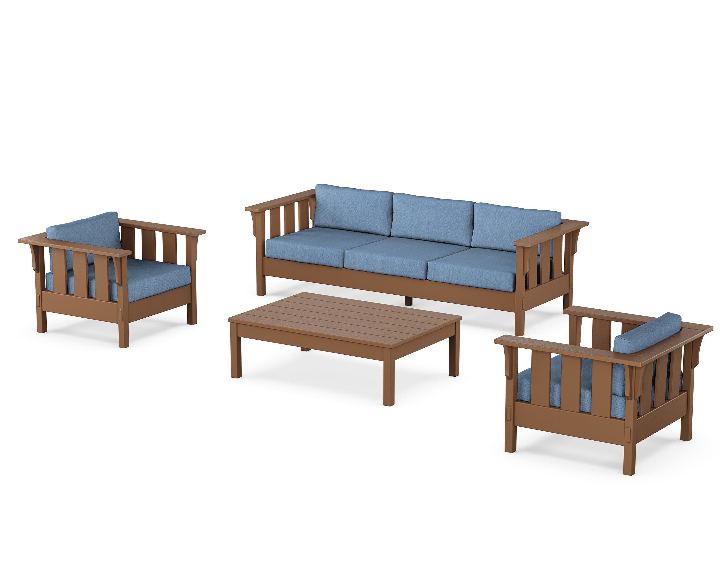 Acadia 4-Piece Deep Seating Set with Sofa in Teak / Sky Blue