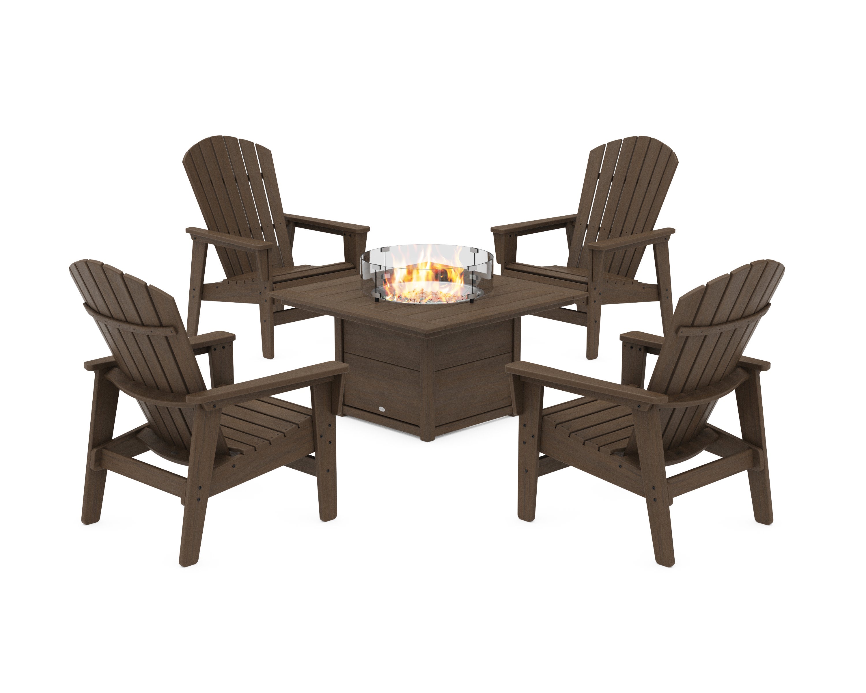 5-Piece Nautical Grand Upright Adirondack Conversation Set with Fire Pit Table in Kona