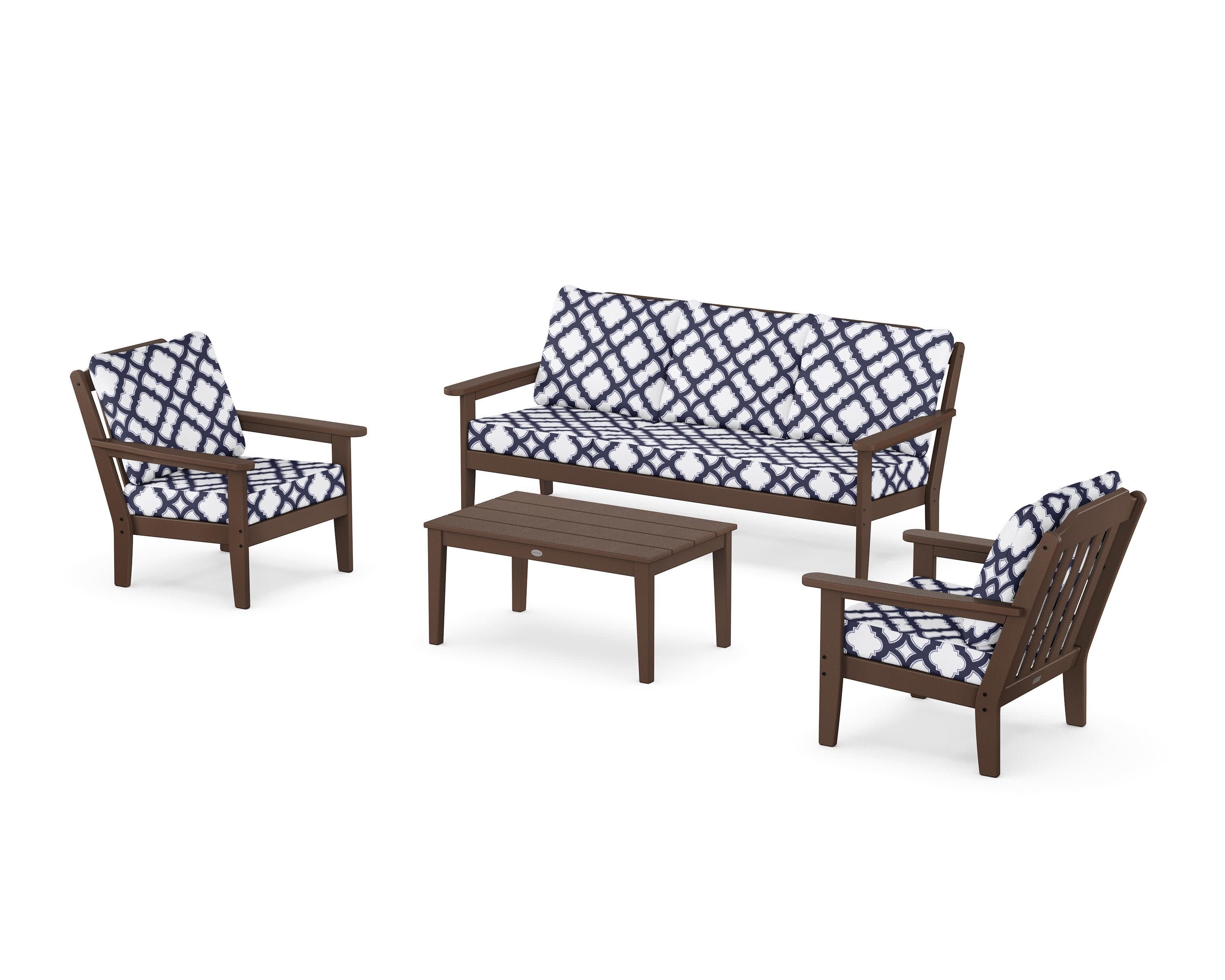 Cottage 4-Piece Deep Seating Set with Sofa in Mahogany / Trellis Navy