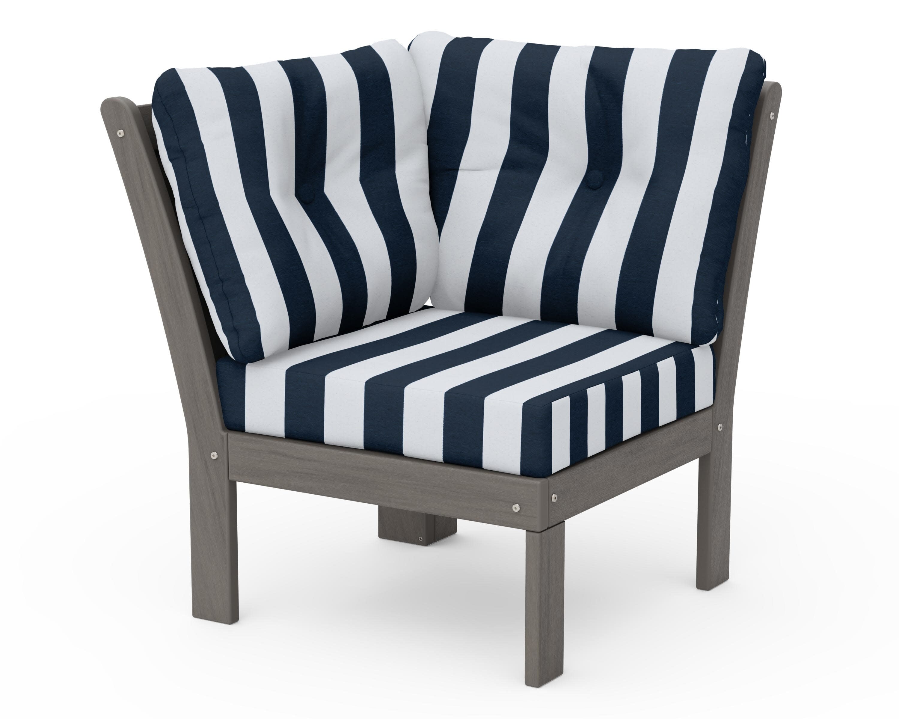 Vineyard Modular Corner Chair in Driftwood / Cabana Stripe Marine Indigo