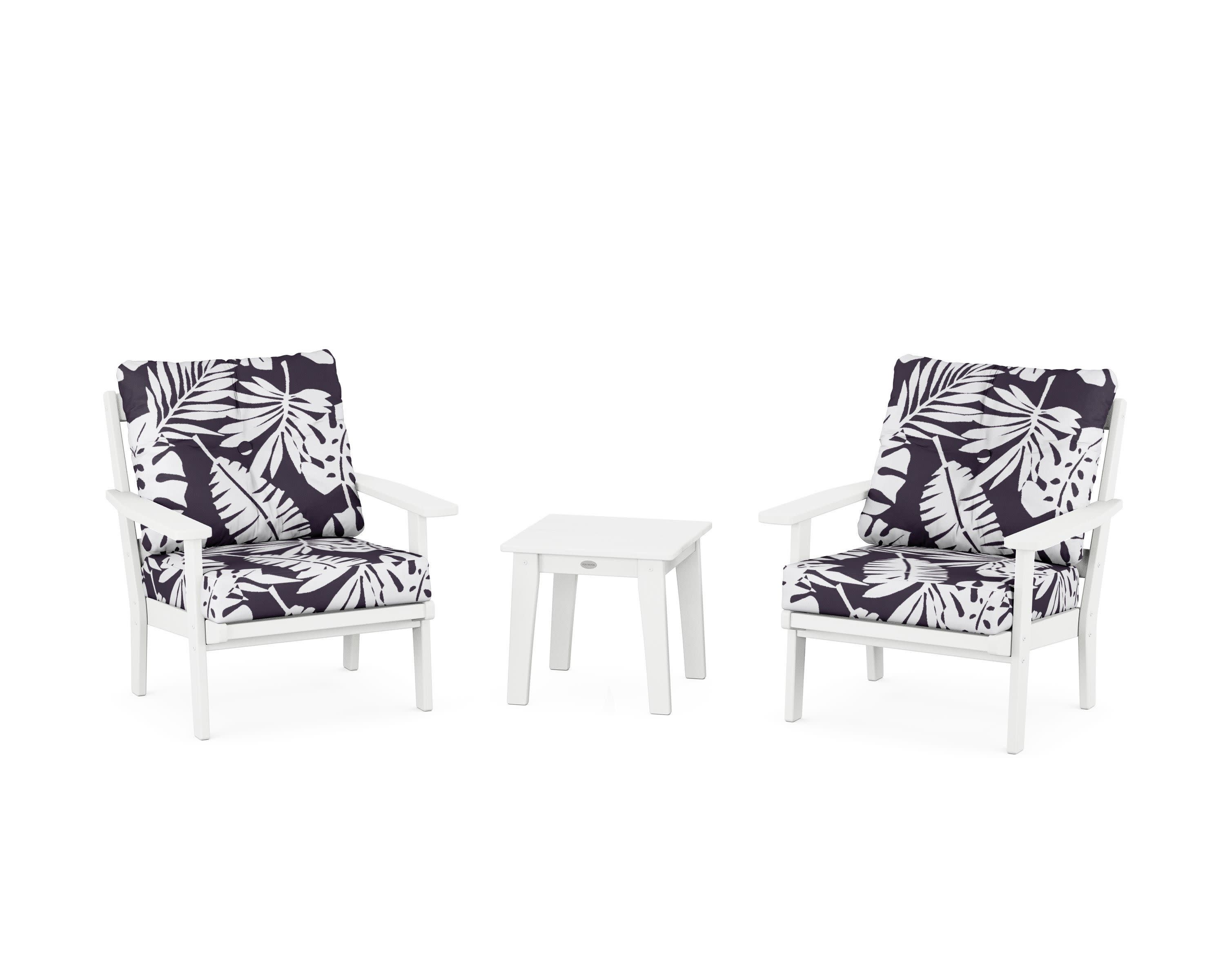 Oxford 3-Piece Deep Seating Set in White / Leaf Navy