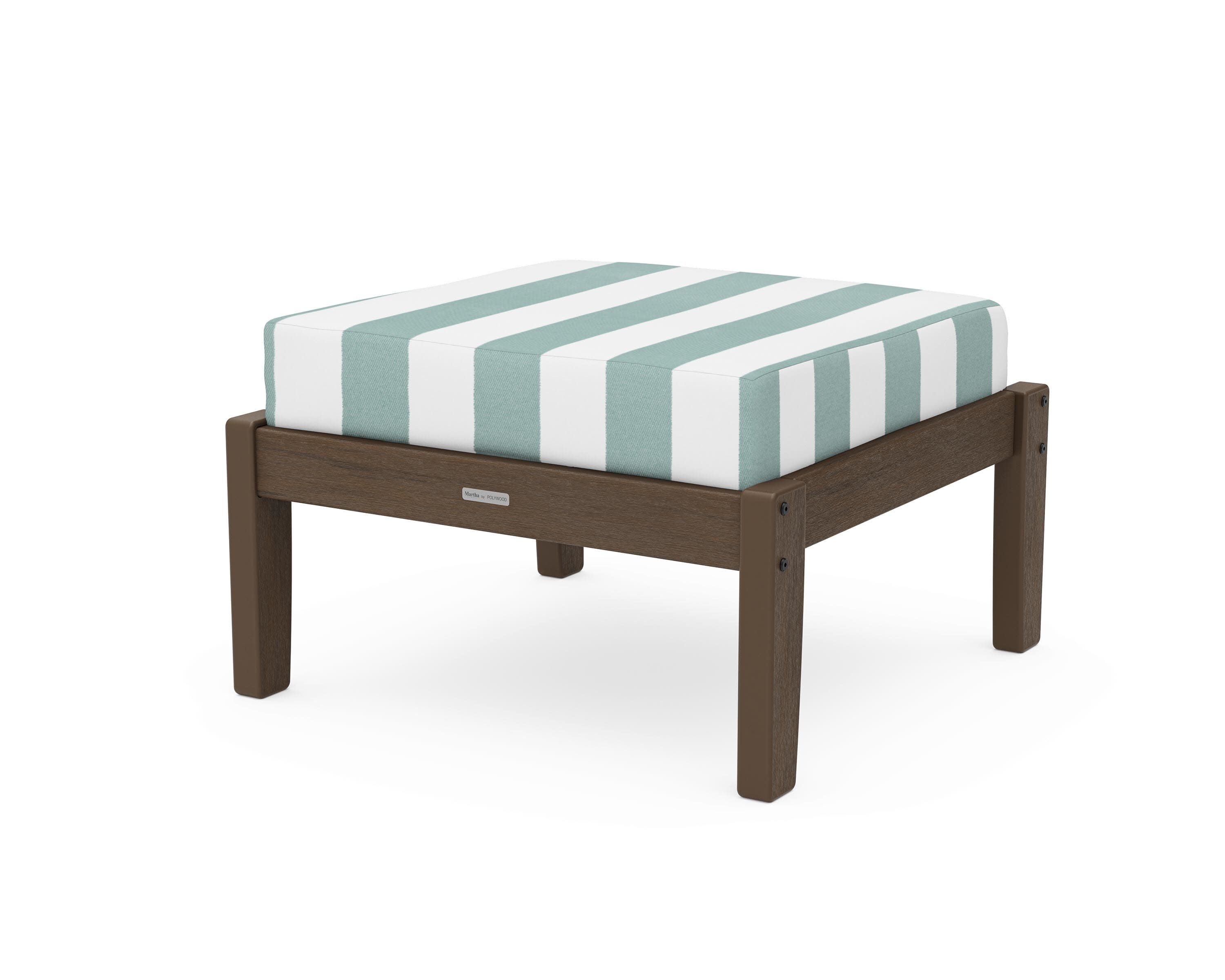 Chinoiserie Deep Seating Ottoman in Kona / Cabana Stripe Glacier Spa