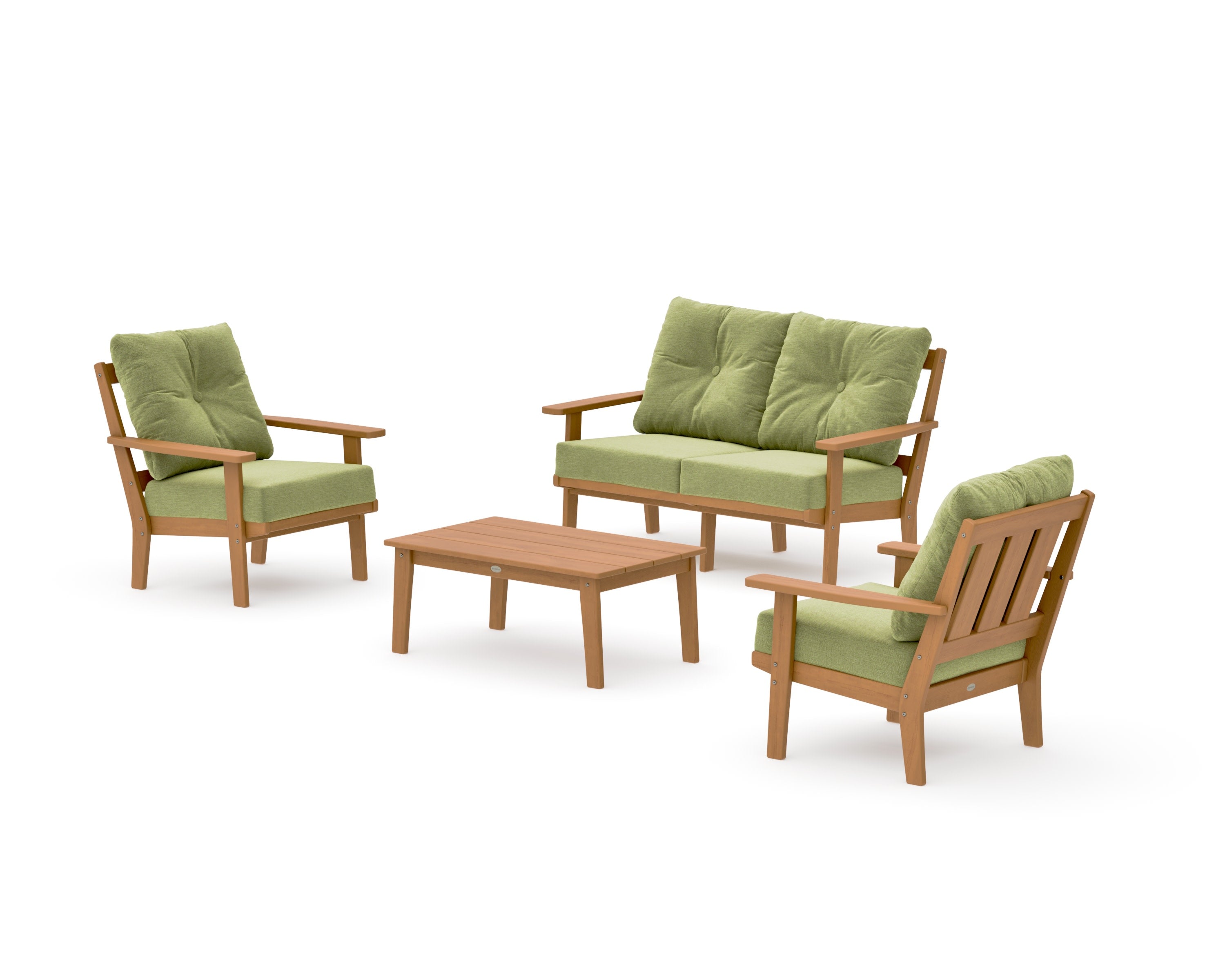Oxford 4-Piece Deep Seating Set with Loveseat in Natural / Chartreuse Boucle