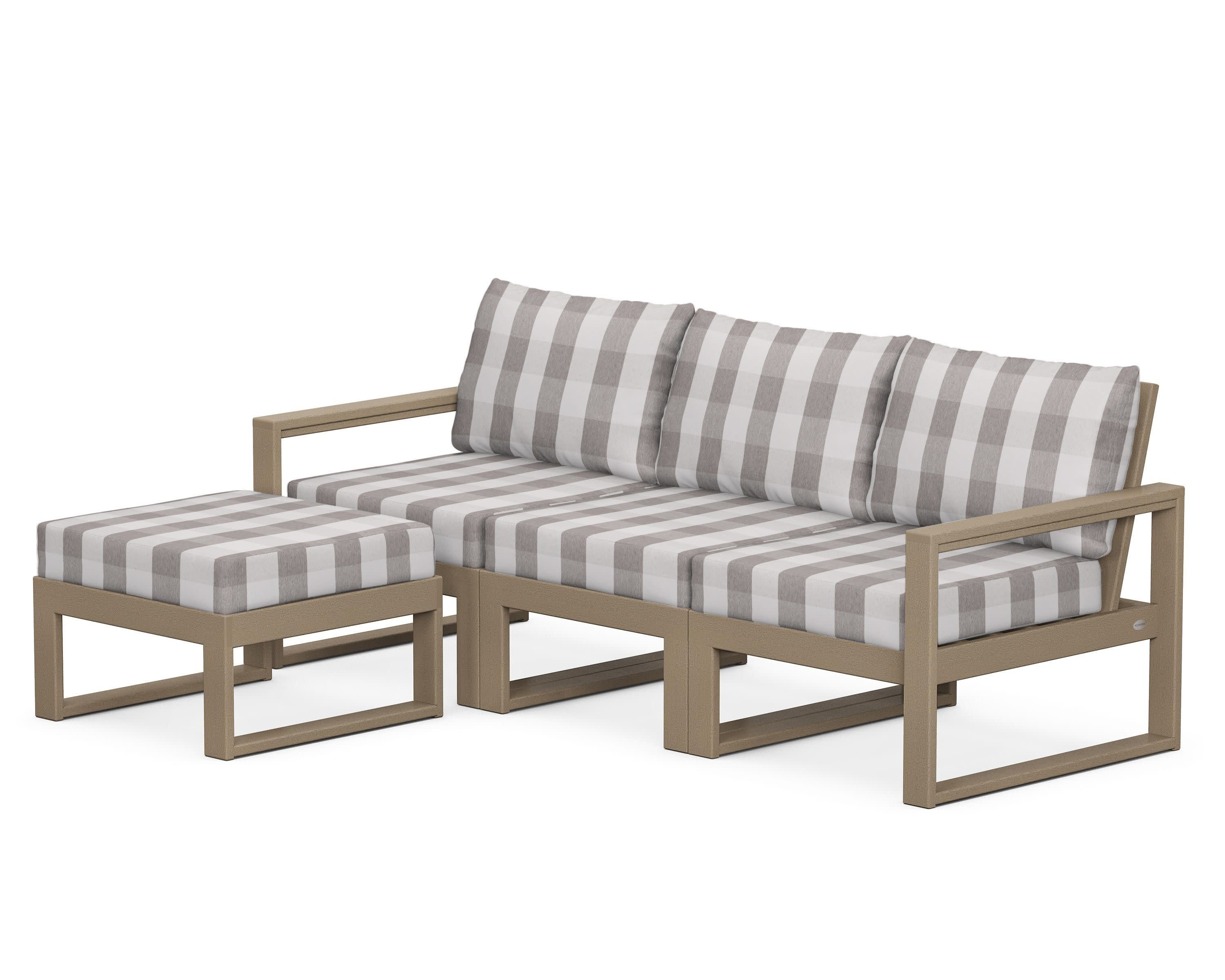 EDGE 4-Piece Modular Deep Seating Set with Ottoman in Vintage Sahara / Buffalo Plaid Grey Mist