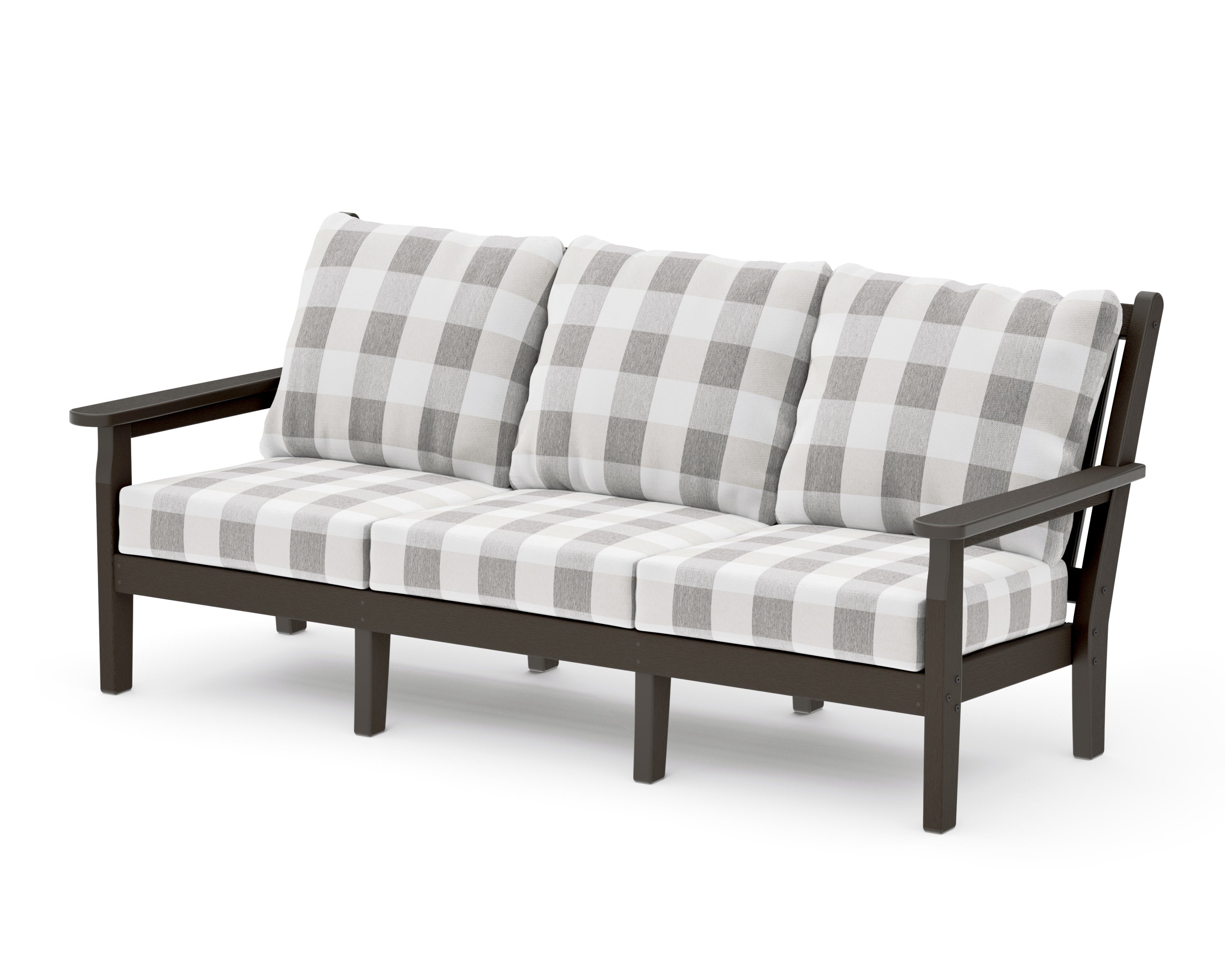 Chippendale Deep Seating Sofa in Vintage Coffee / Buffalo Plaid Grey Mist