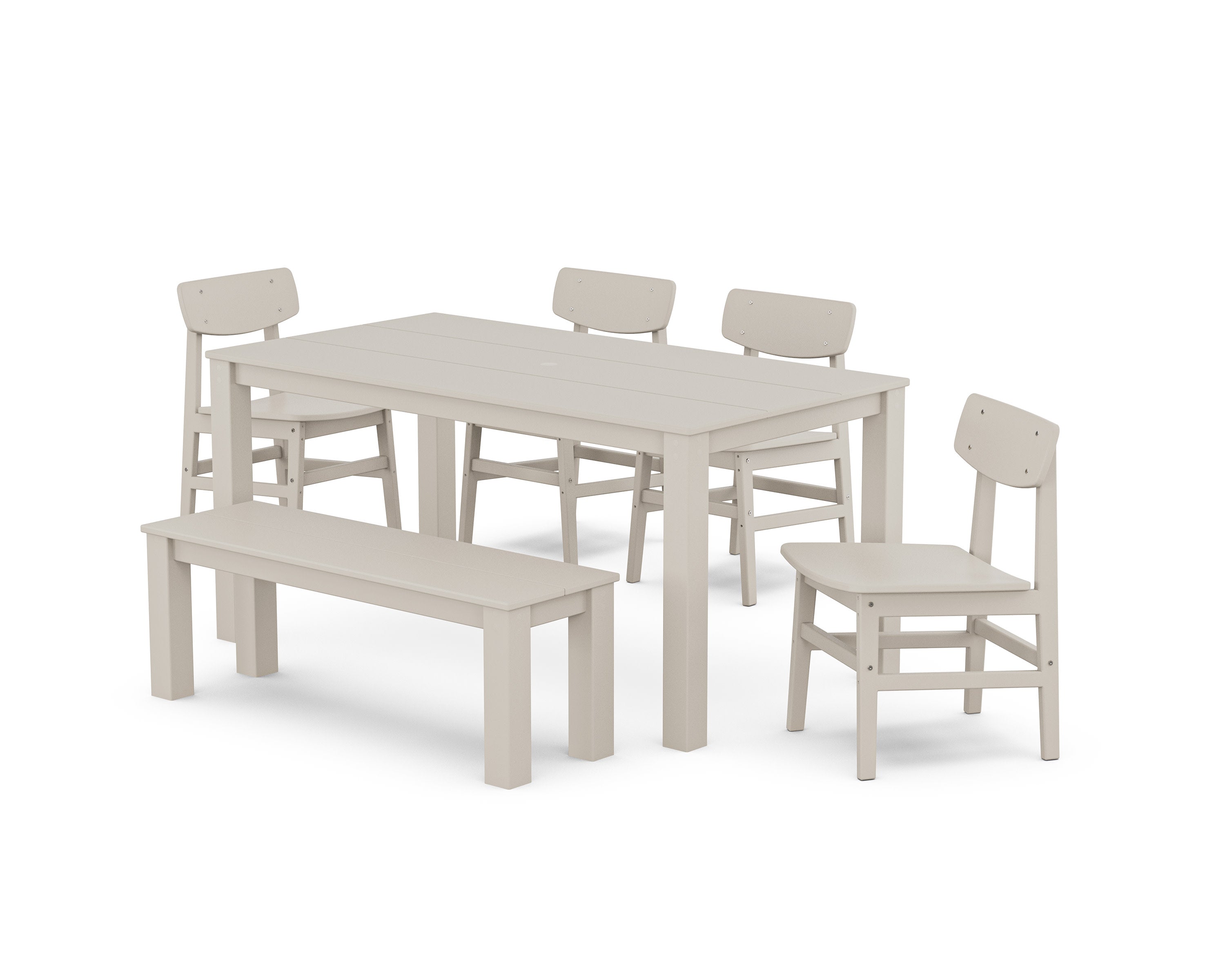 Modern Studio Urban Chair 6-Piece Parsons Dining Set with Bench in Sand