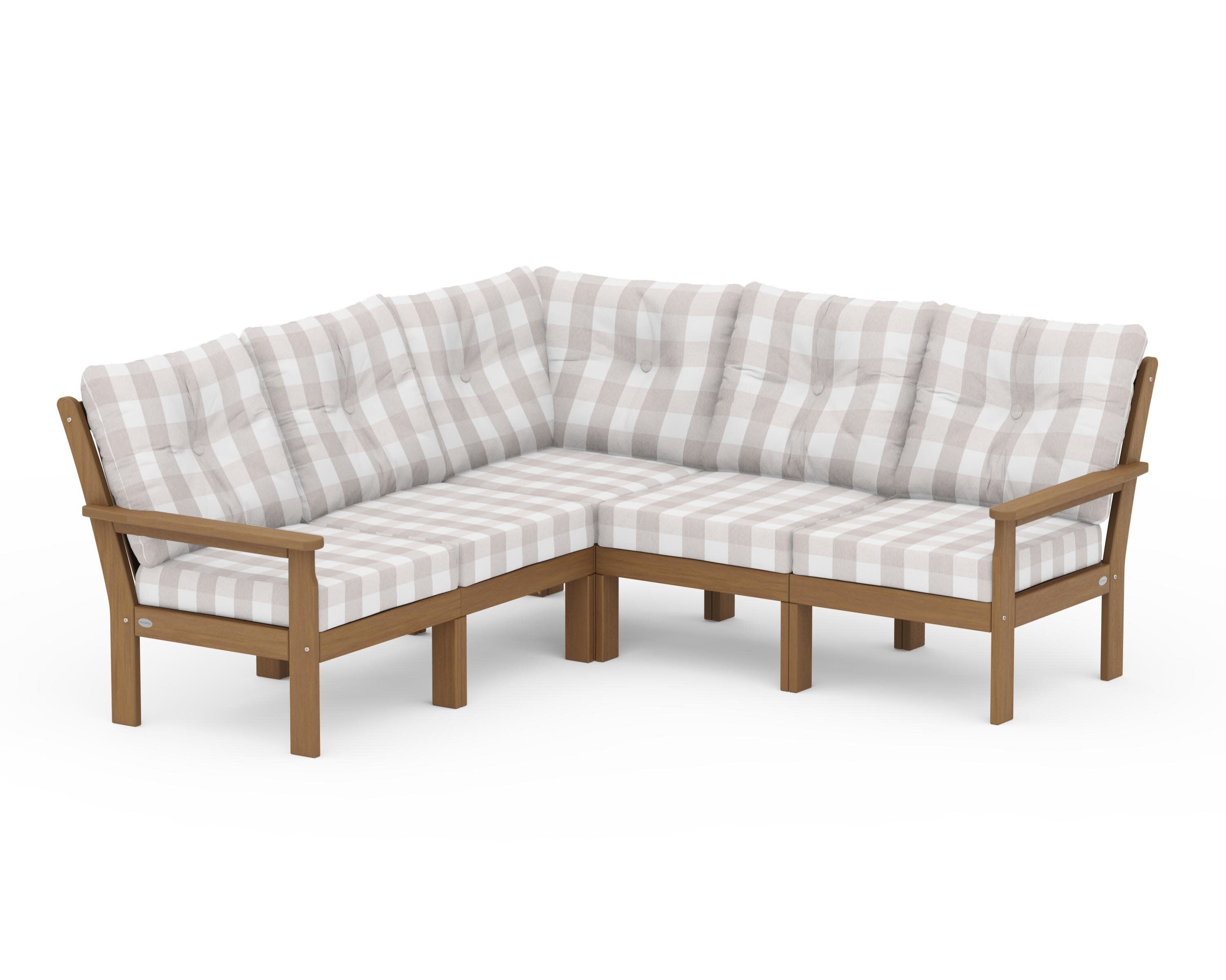 Vineyard 5-Piece Sectional in Natural / Buffalo Plaid Dune Burlap