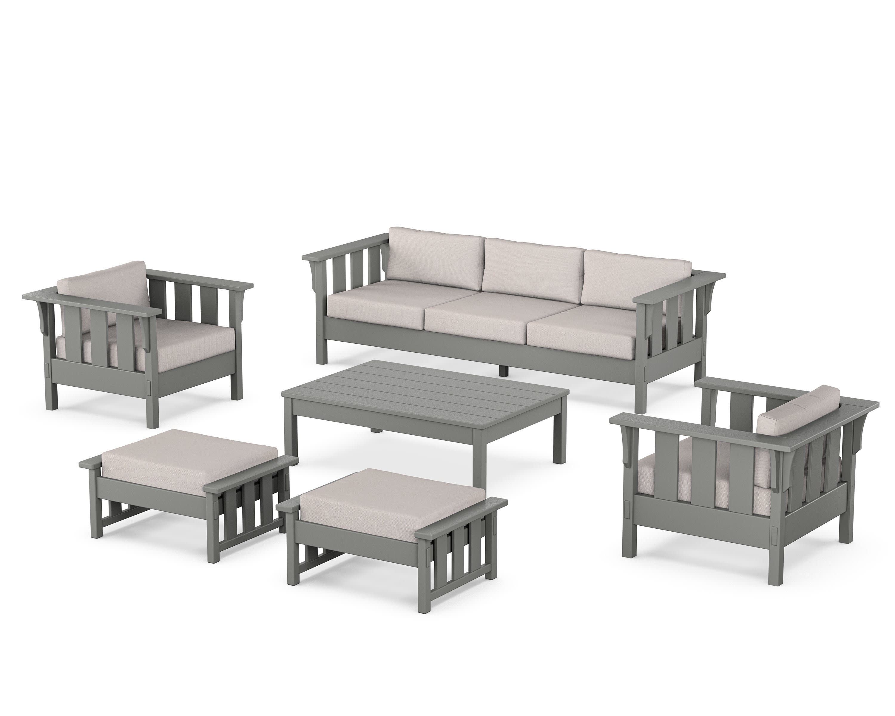 Acadia 6-Piece Lounge Sofa Set in Slate Grey / Dune Burlap