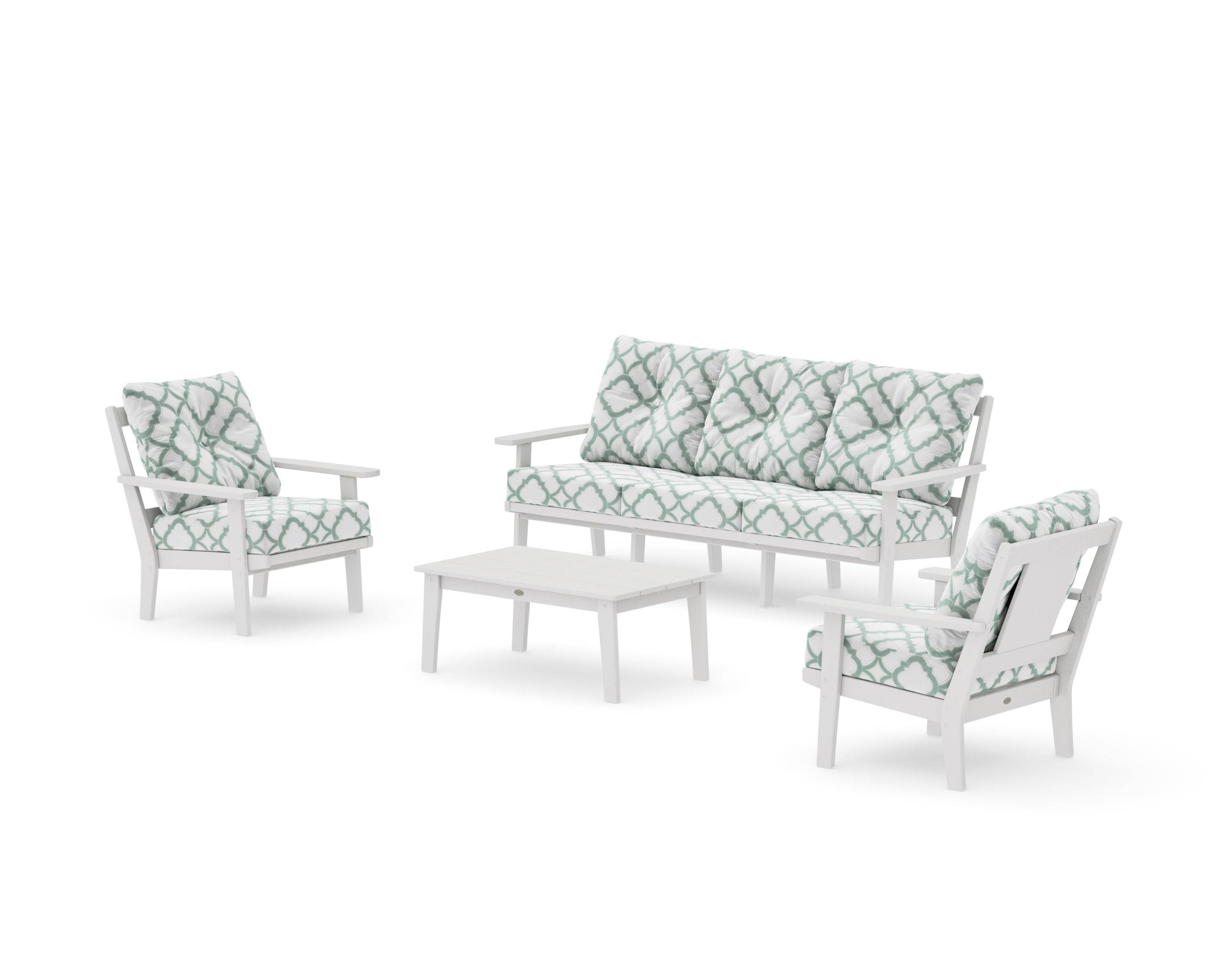 Prairie 4-Piece Deep Seating Set with Sofa in Vintage White / Trellis Glacier Spa