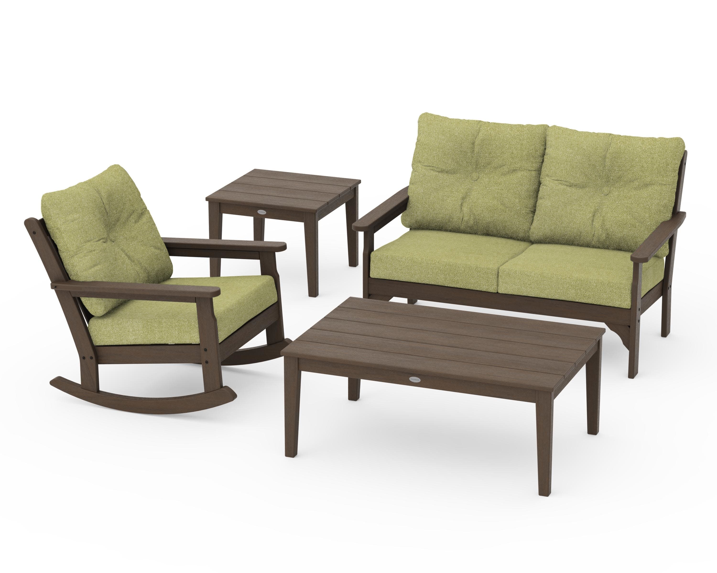 Vineyard 4-Piece Deep Seating Rocker Set in Kona / Chartreuse Boucle