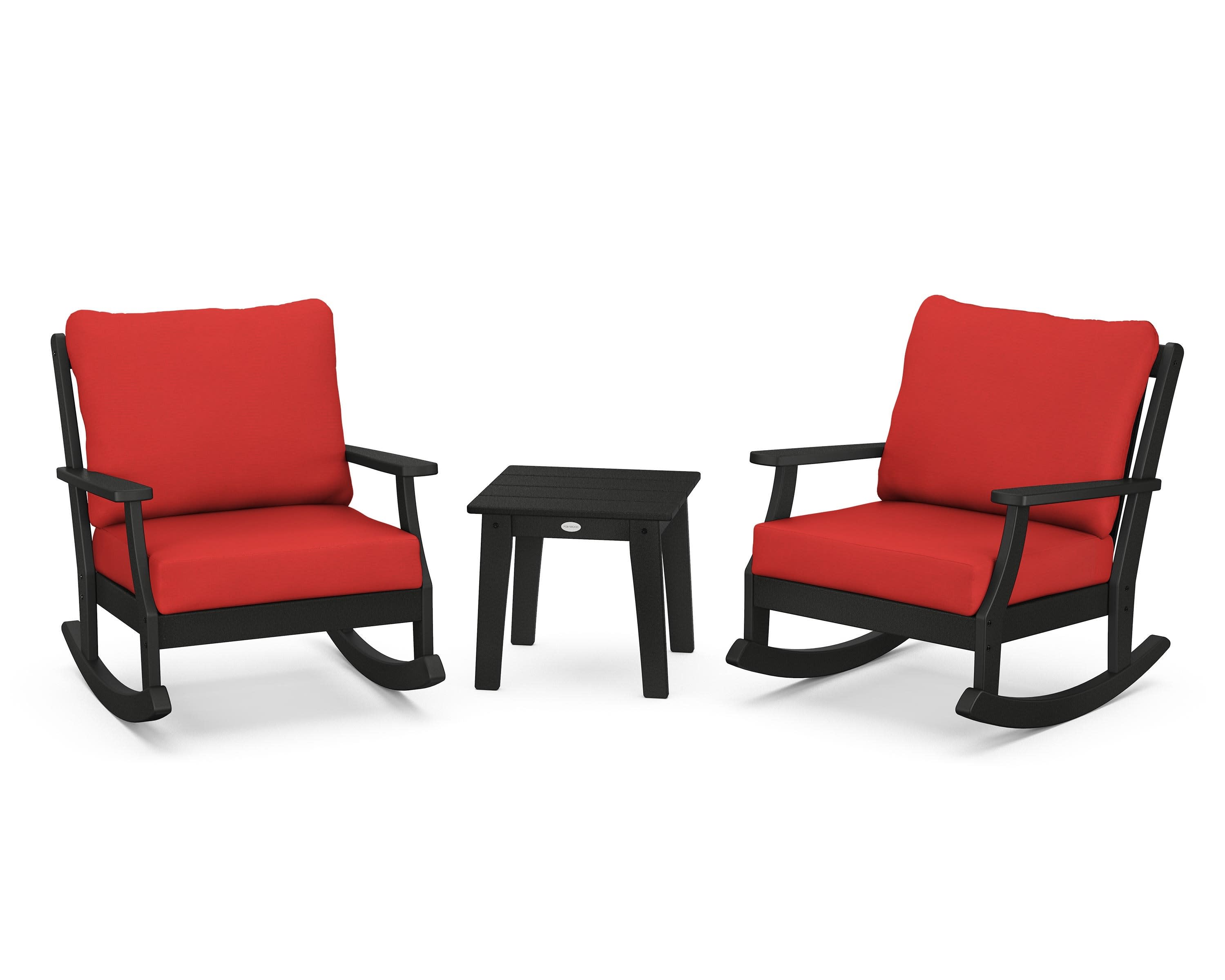 Braxton 3-Piece Deep Seating Rocker Set in Black / Crimson Linen