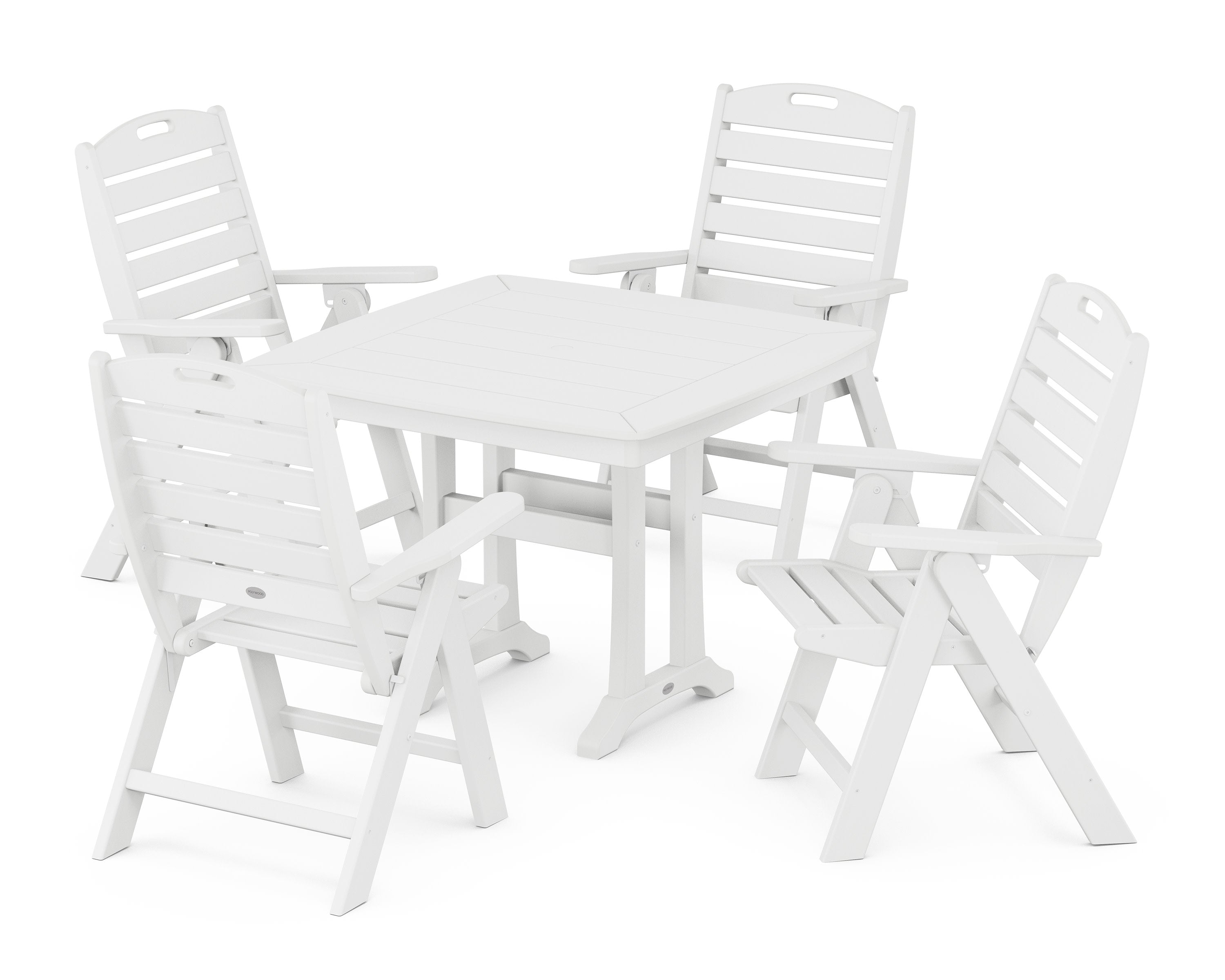 Nautical Folding Highback Chair 5-Piece Dining Set with Trestle Legs in White