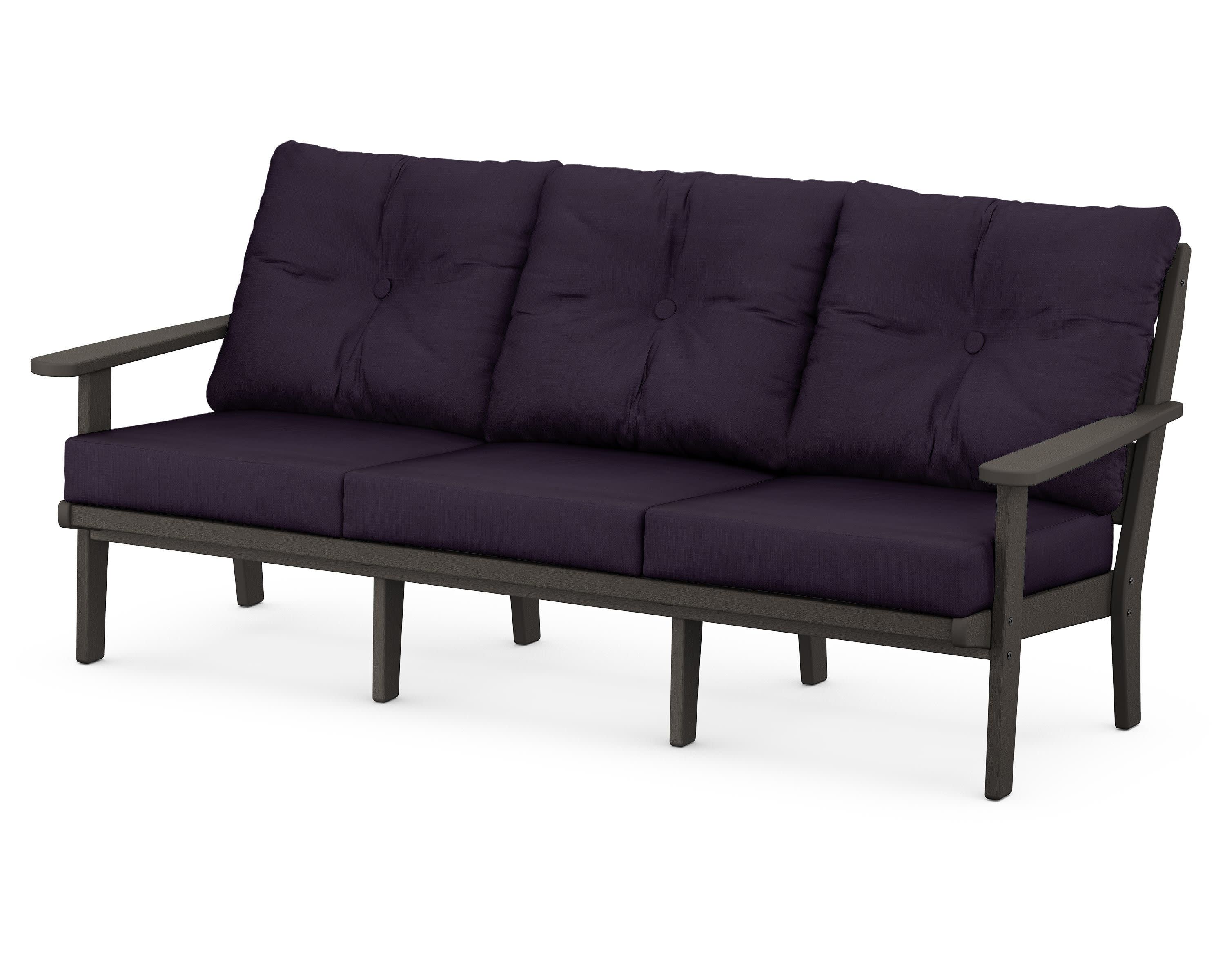 Lakeside Deep Seating Sofa in Vintage Coffee / Navy Linen
