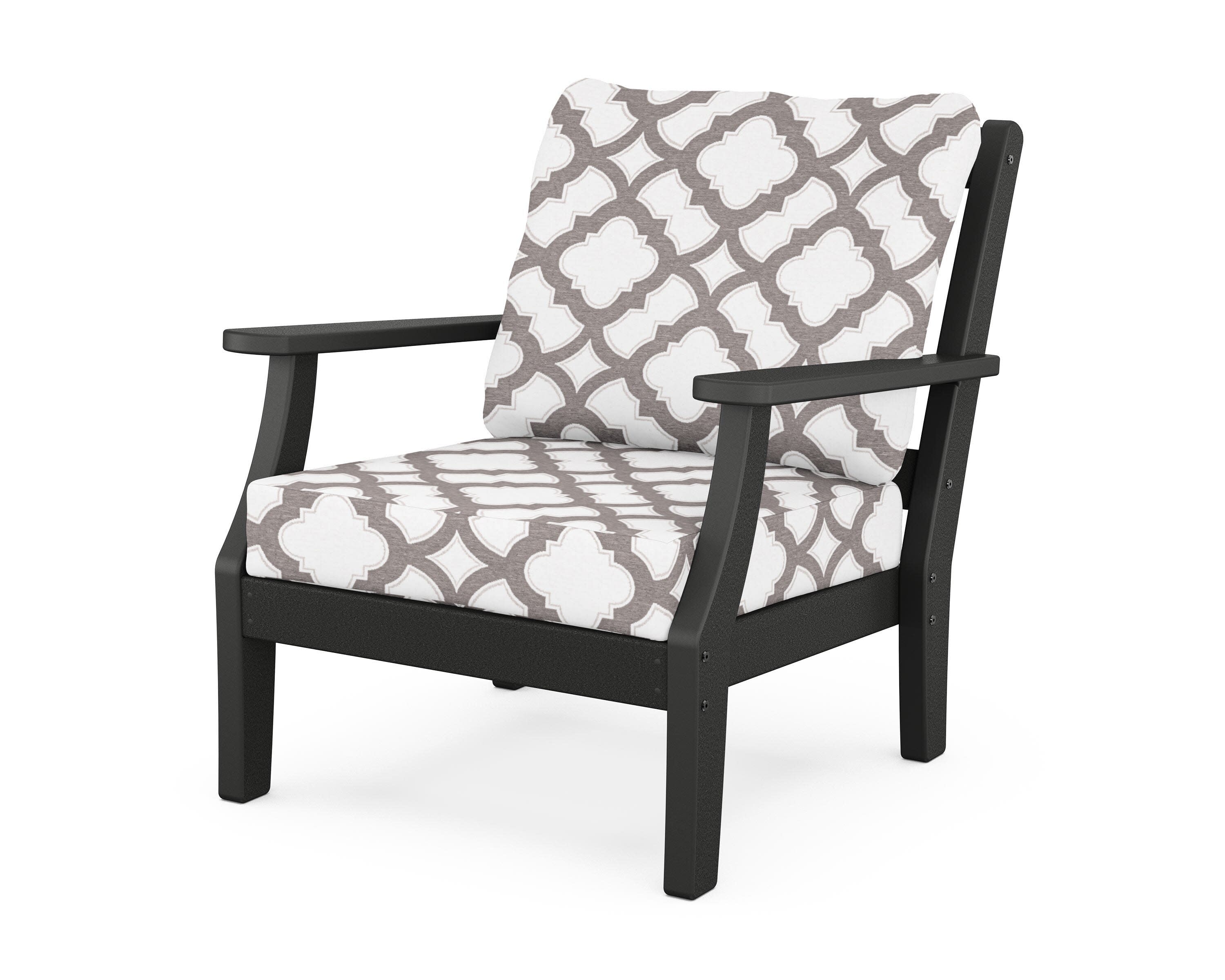 Chinoiserie Deep Seating Chair in Black / Trellis Grey Mist
