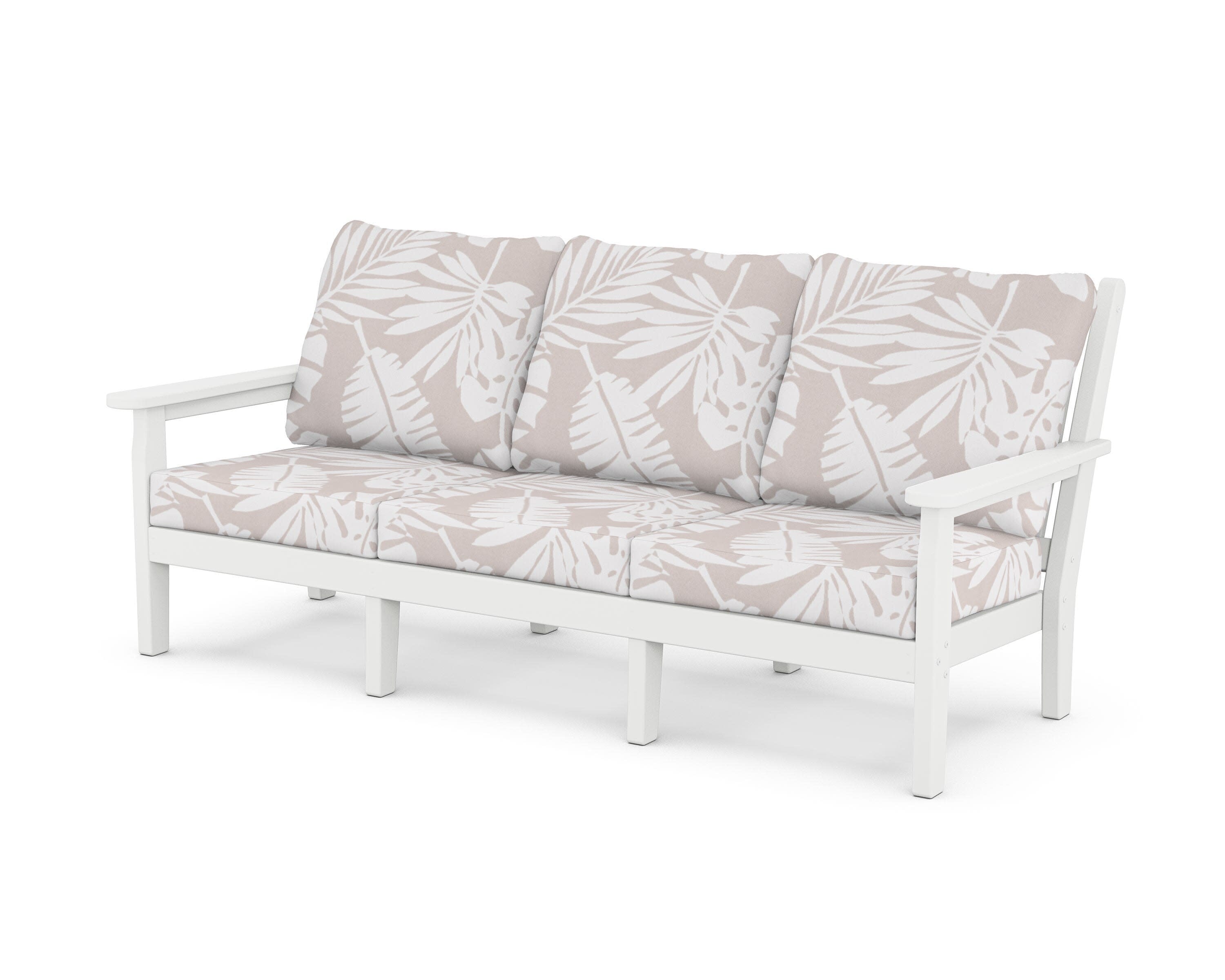 Chippendale Deep Seating Sofa in White / Leaf Dune Burlap