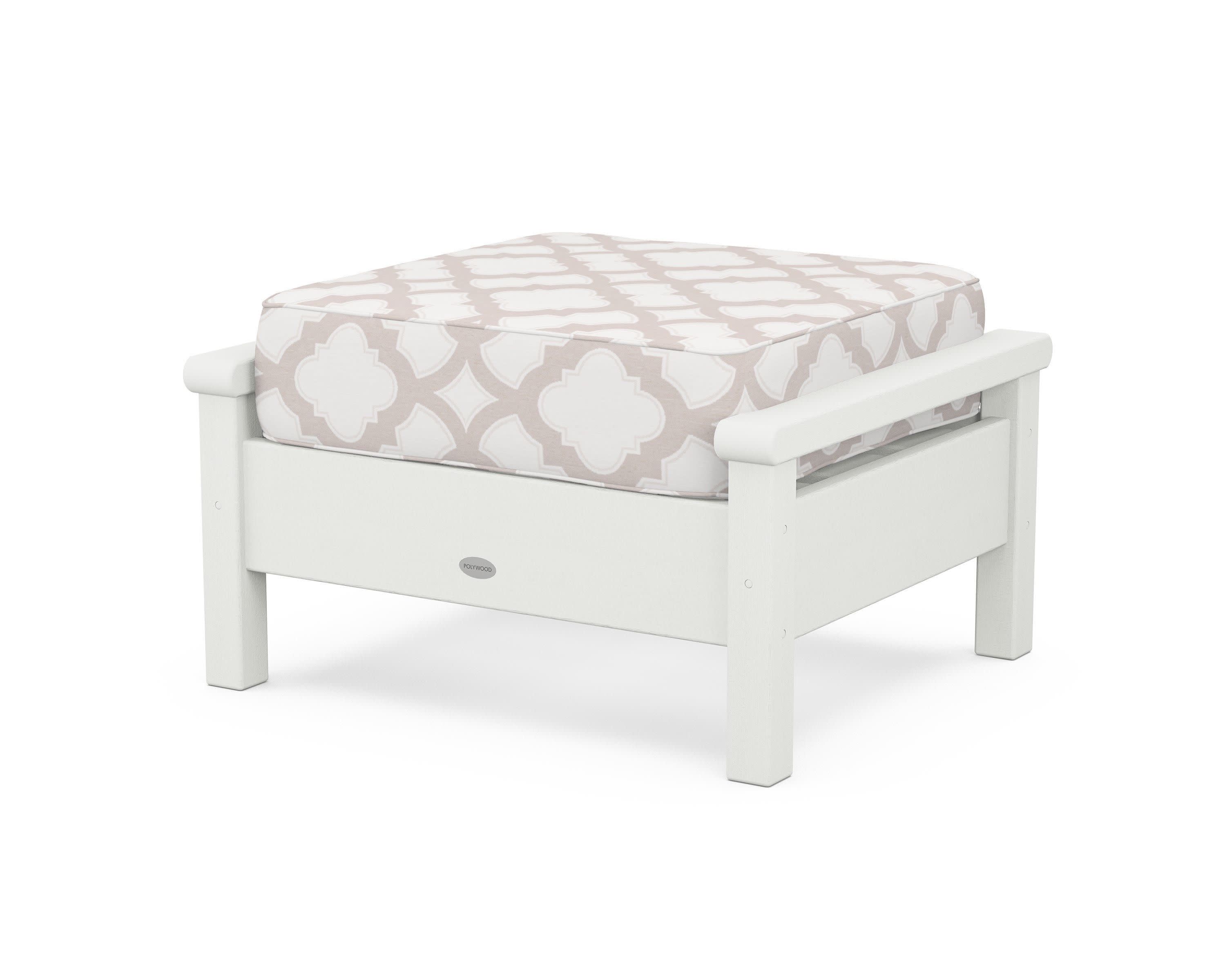 Harbour Deep Seating Ottoman in Vintage White / Trellis Dune Burlap
