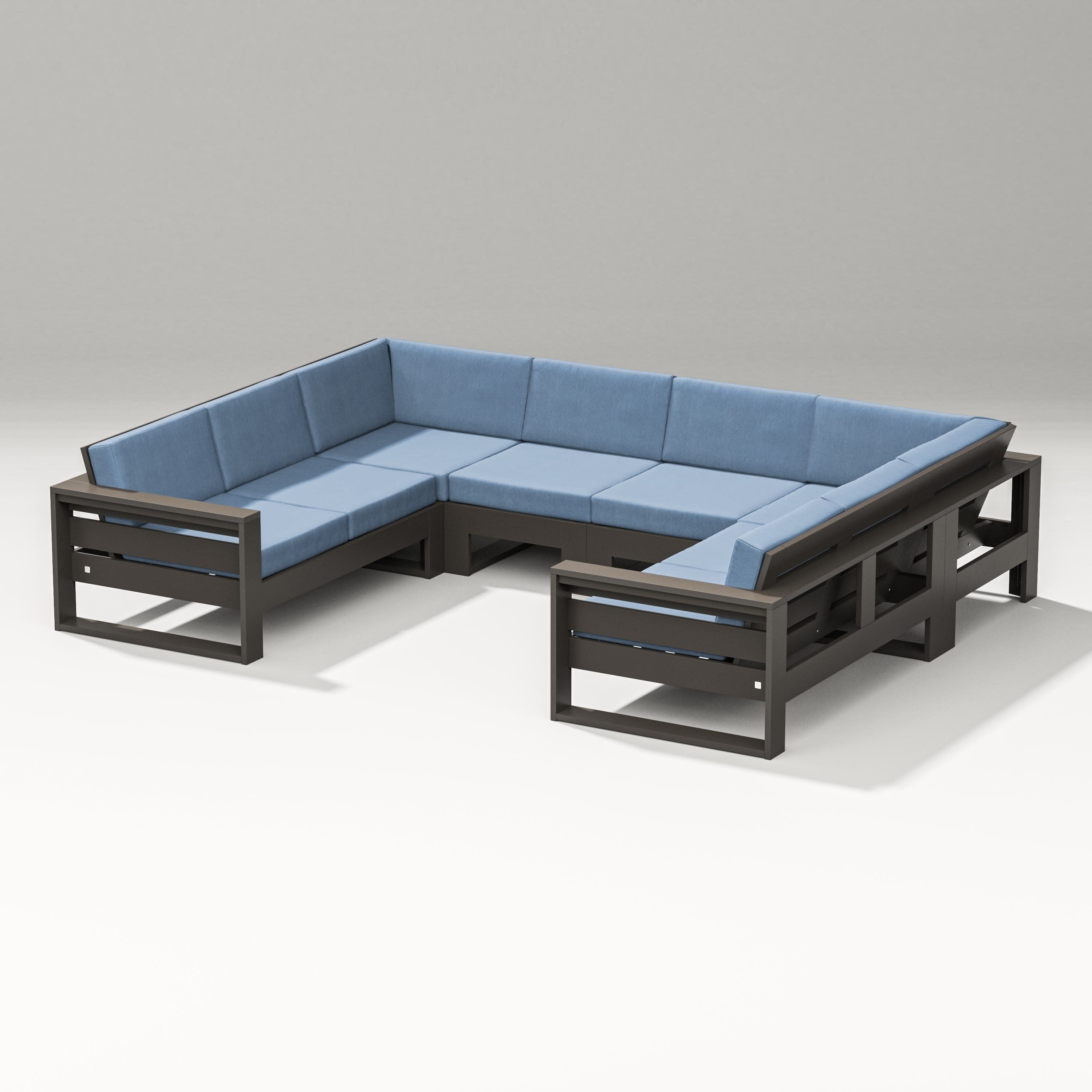 Latitude U-Shaped Sectional in Vintage Coffee / Sky Blue