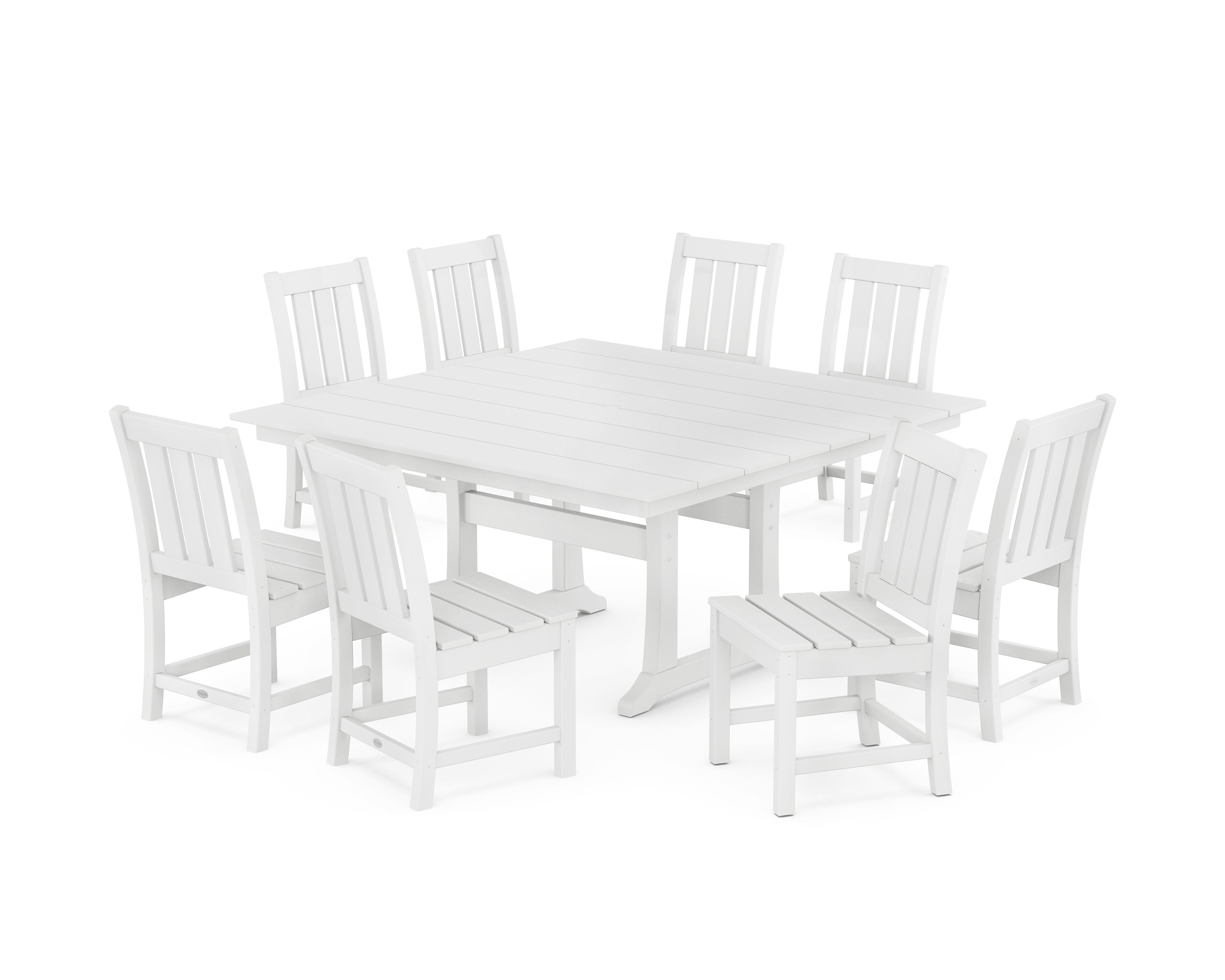 Oxford Side Chair 9-Piece Square Farmhouse Dining Set with Trestle Legs in White