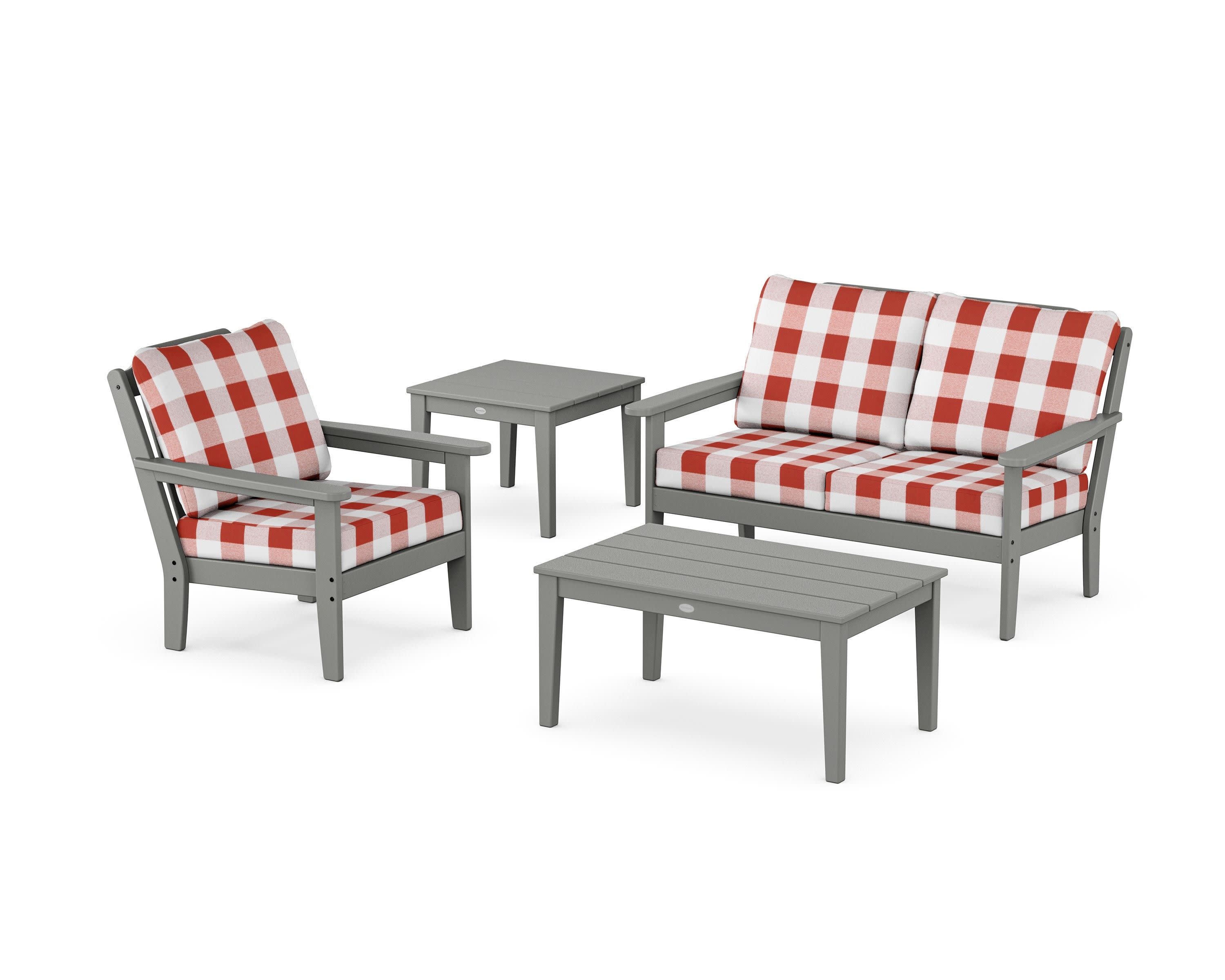 Wovendale 4-Piece Deep Seating Set in Slate Grey / Buffalo Plaid Crimson