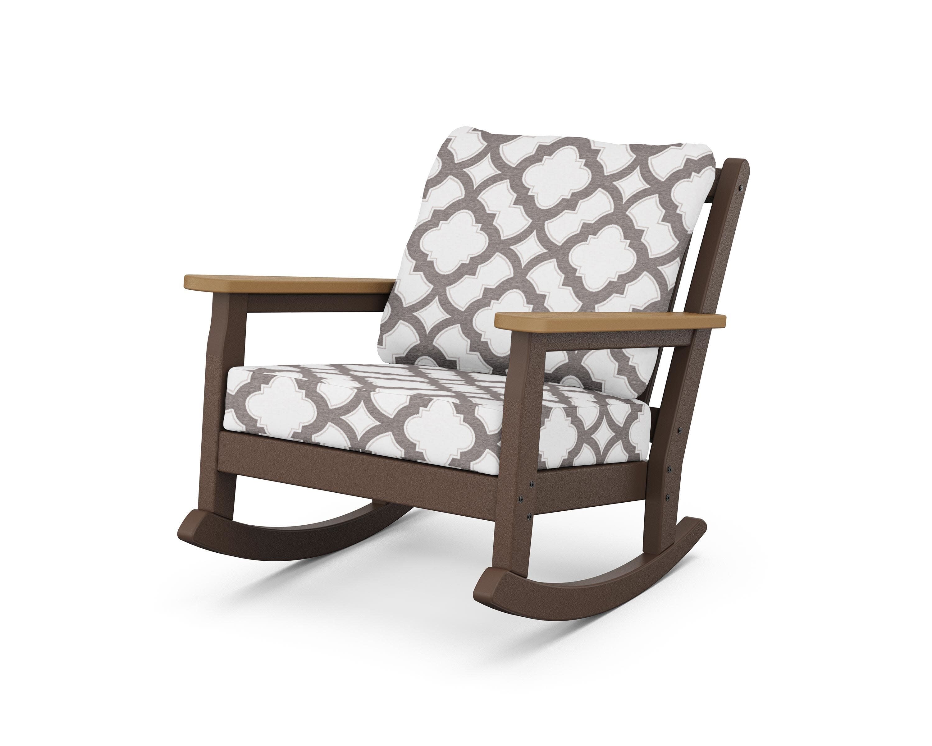 Chippendale Deep Seating Rocking Chair in Mahogany / Natural / Trellis Grey Mist