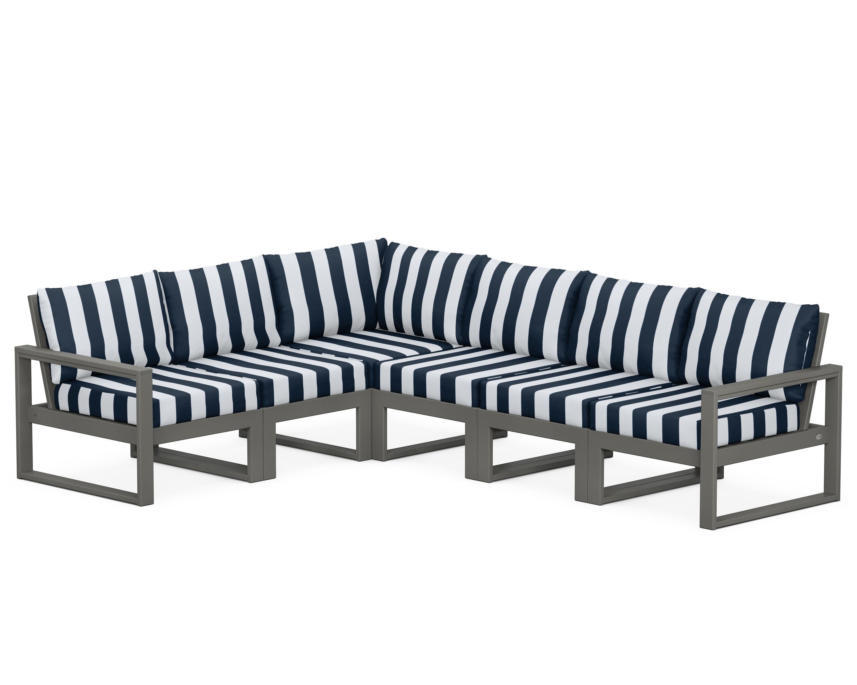 EDGE 6-Piece Modular Deep Seating Set in Slate Grey / Cabana Stripe Marine Indigo