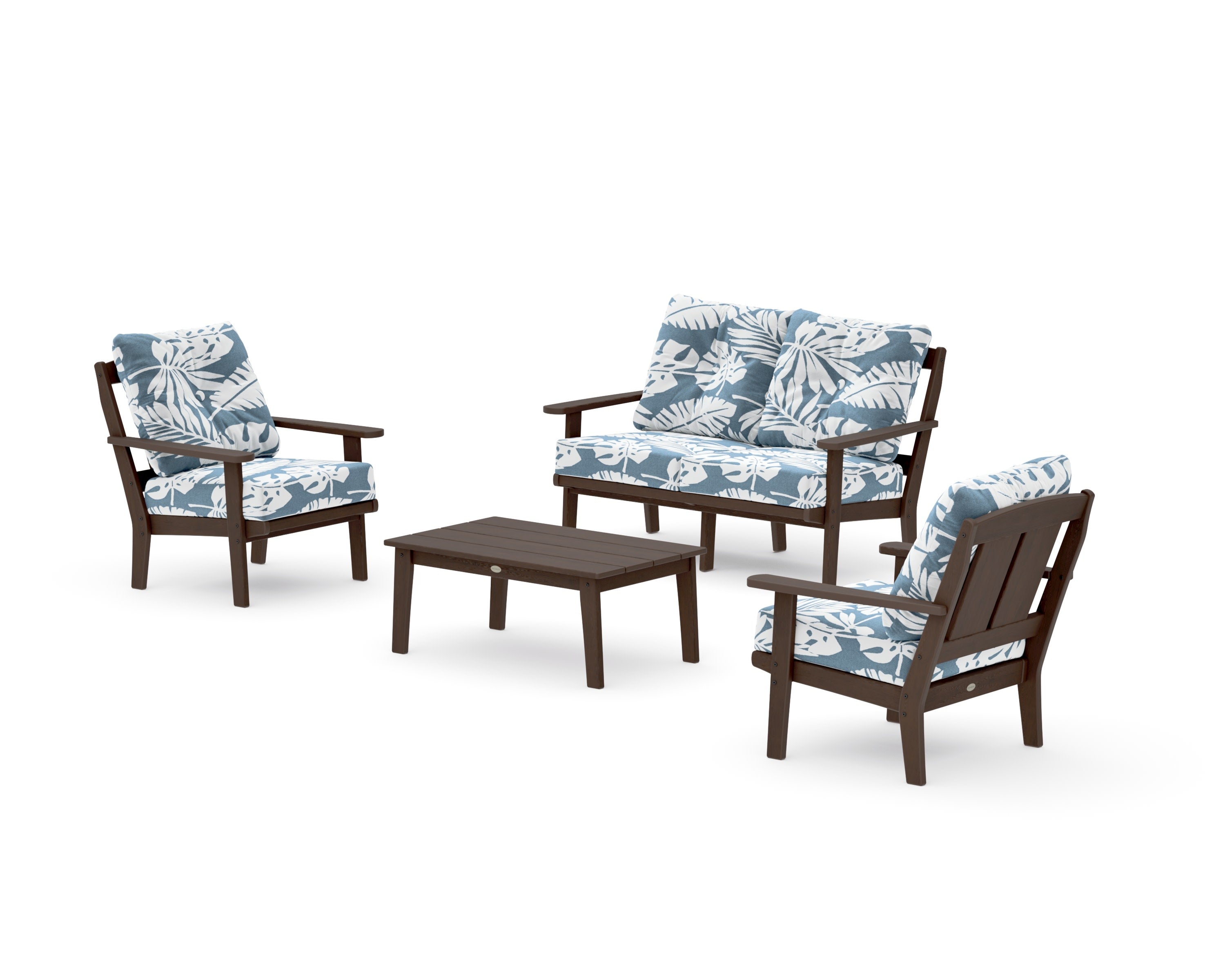 Mission 4-Piece Deep Seating Set with Loveseat in Kona / Leaf Sky Blue