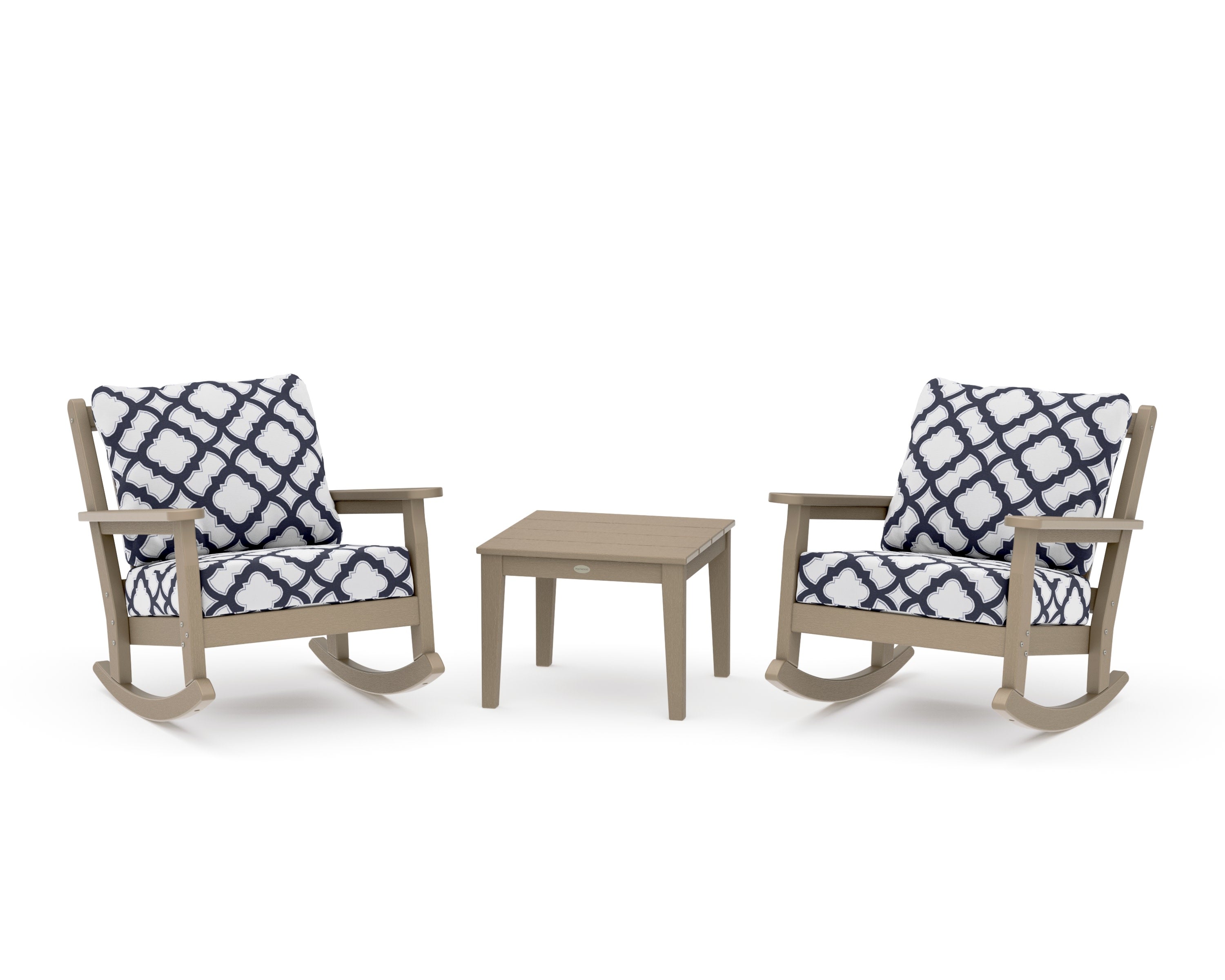 Chippendale 3-Piece Deep Seating Rocker Set in Vintage Sahara / Trellis Navy