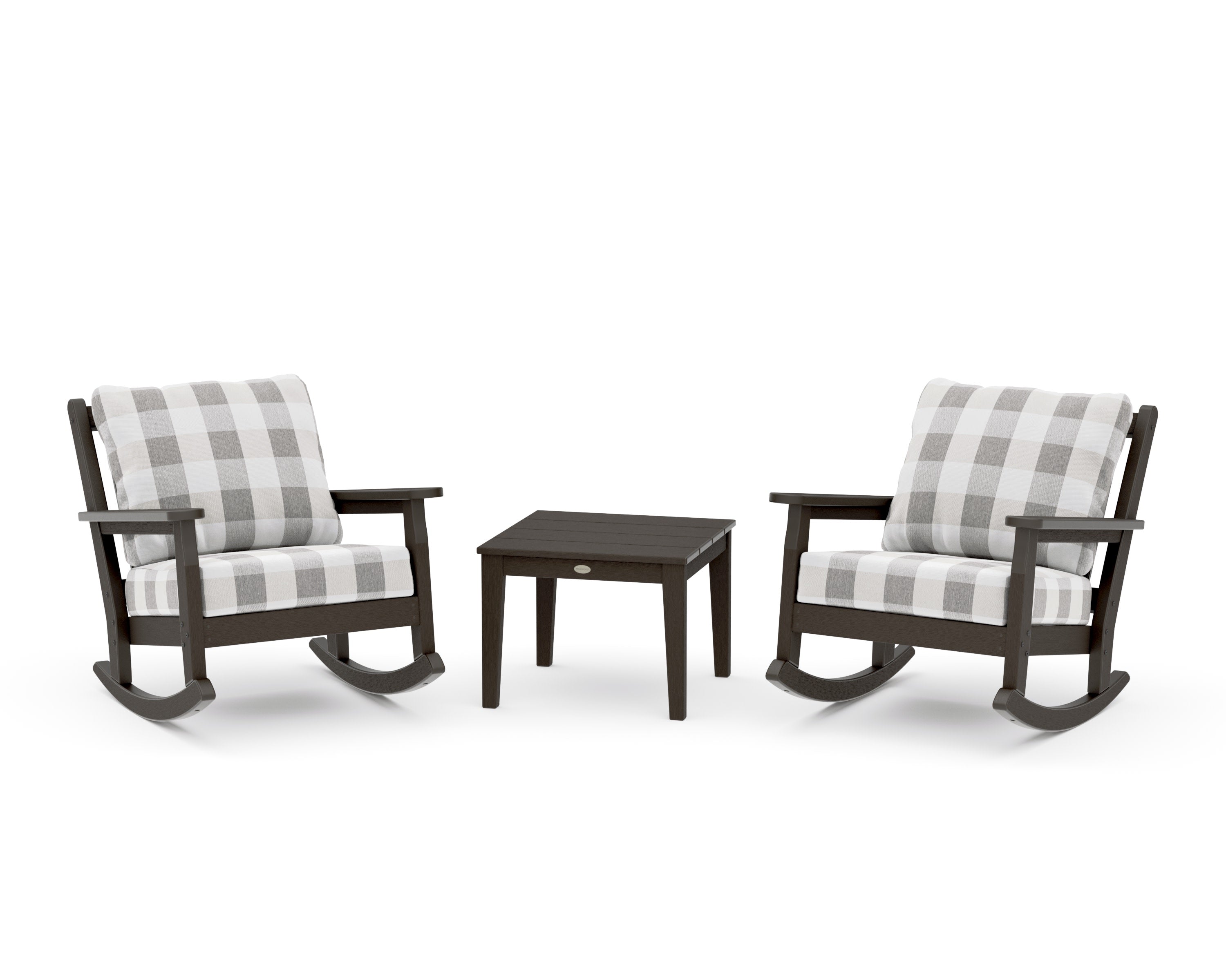 Chippendale 3-Piece Deep Seating Rocker Set in Vintage Coffee / Buffalo Plaid Grey Mist