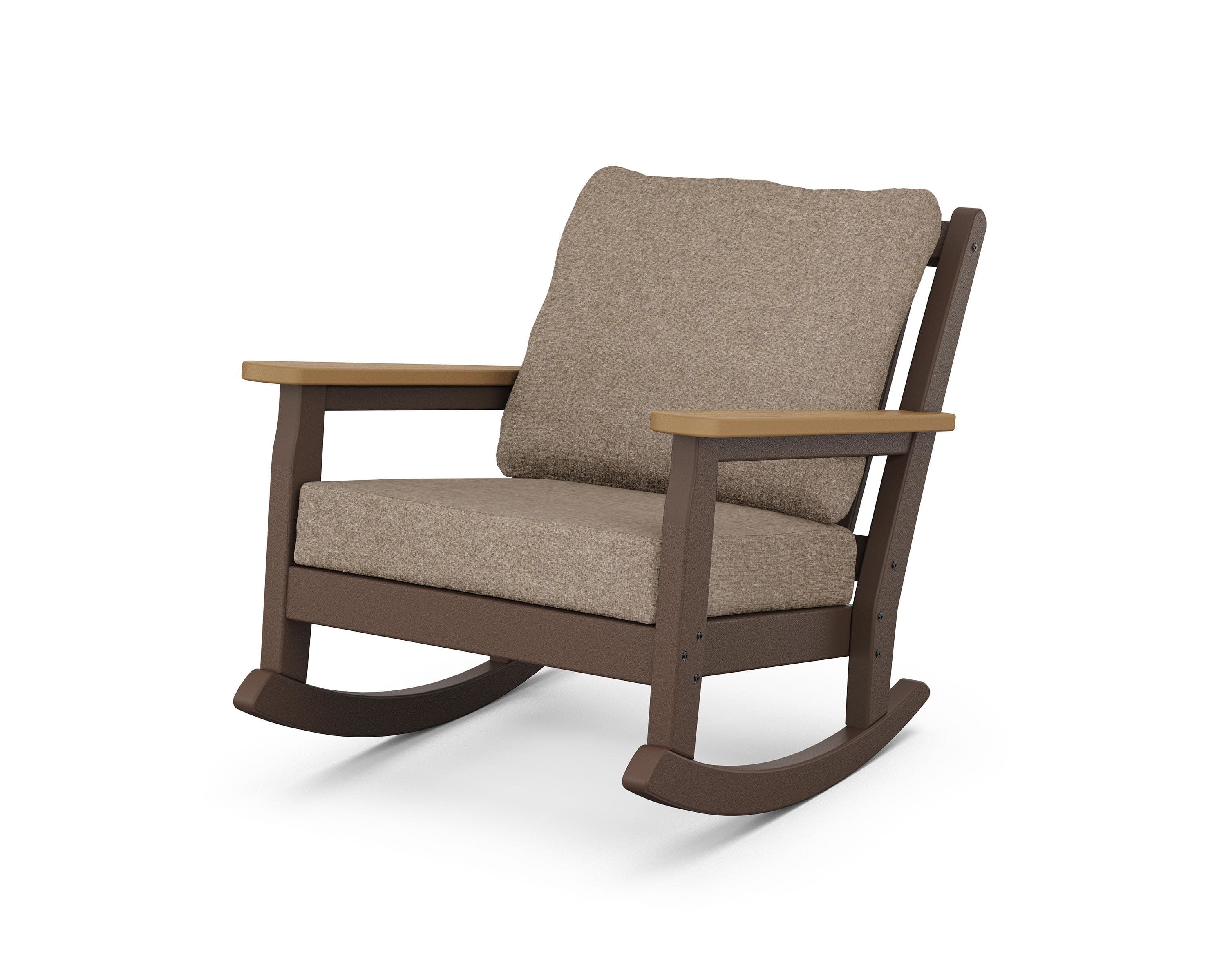 Chippendale Deep Seating Rocking Chair in Mahogany / Natural / Spiced Burlap