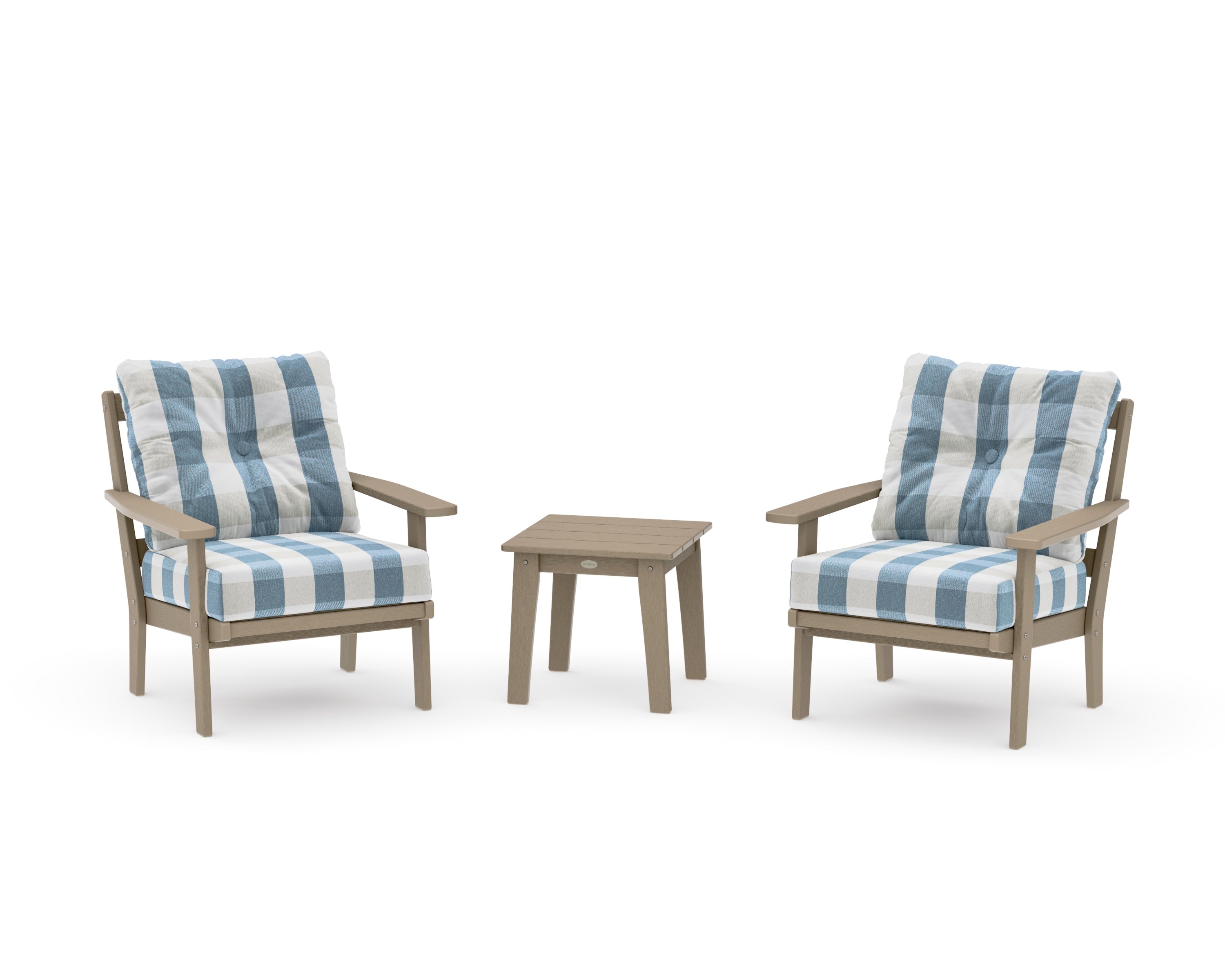 Prairie 3-Piece Deep Seating Set in Vintage Sahara / Buffalo Plaid Sky Blue