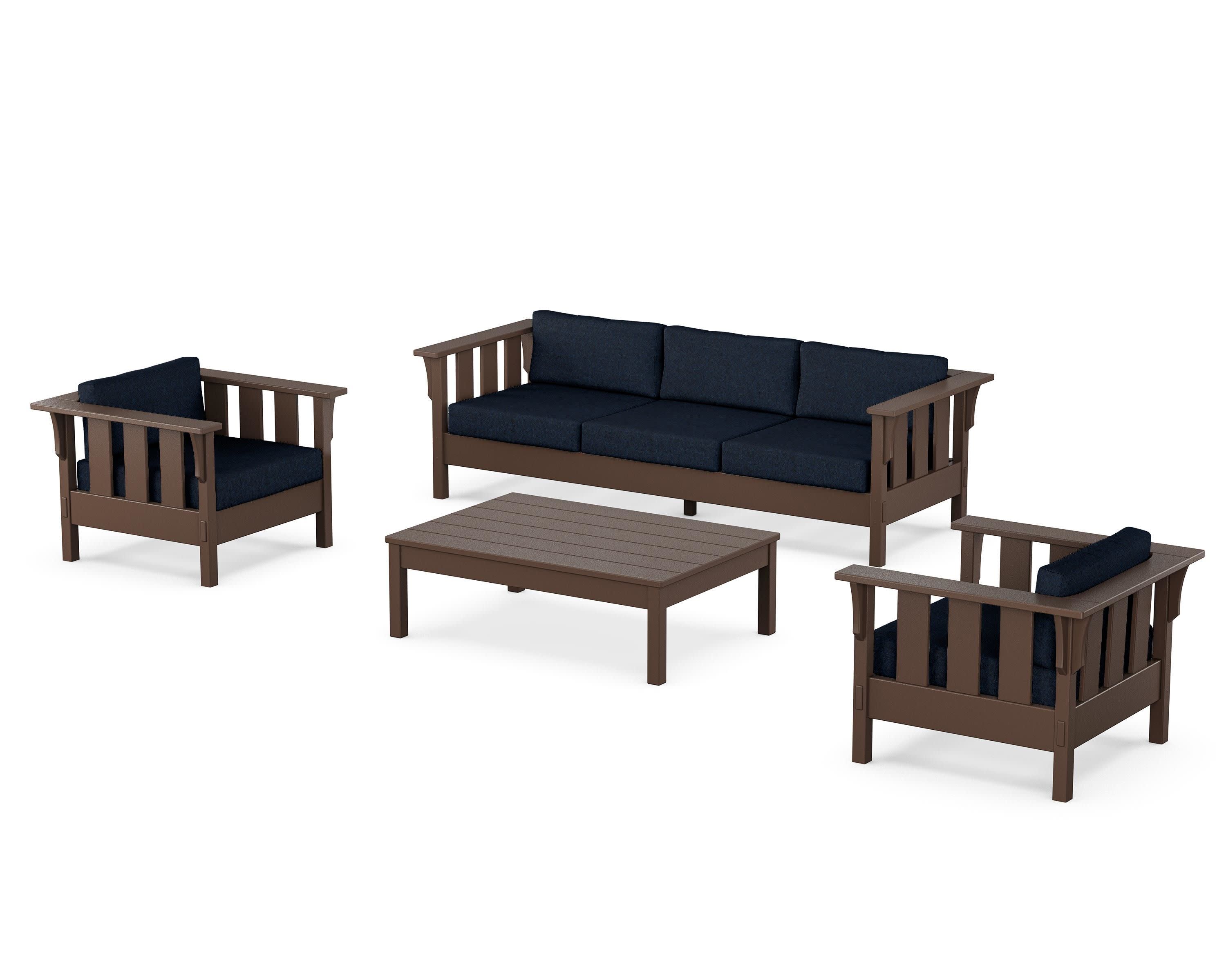 Acadia 4-Piece Deep Seating Set with Sofa in Mahogany / Marine Indigo