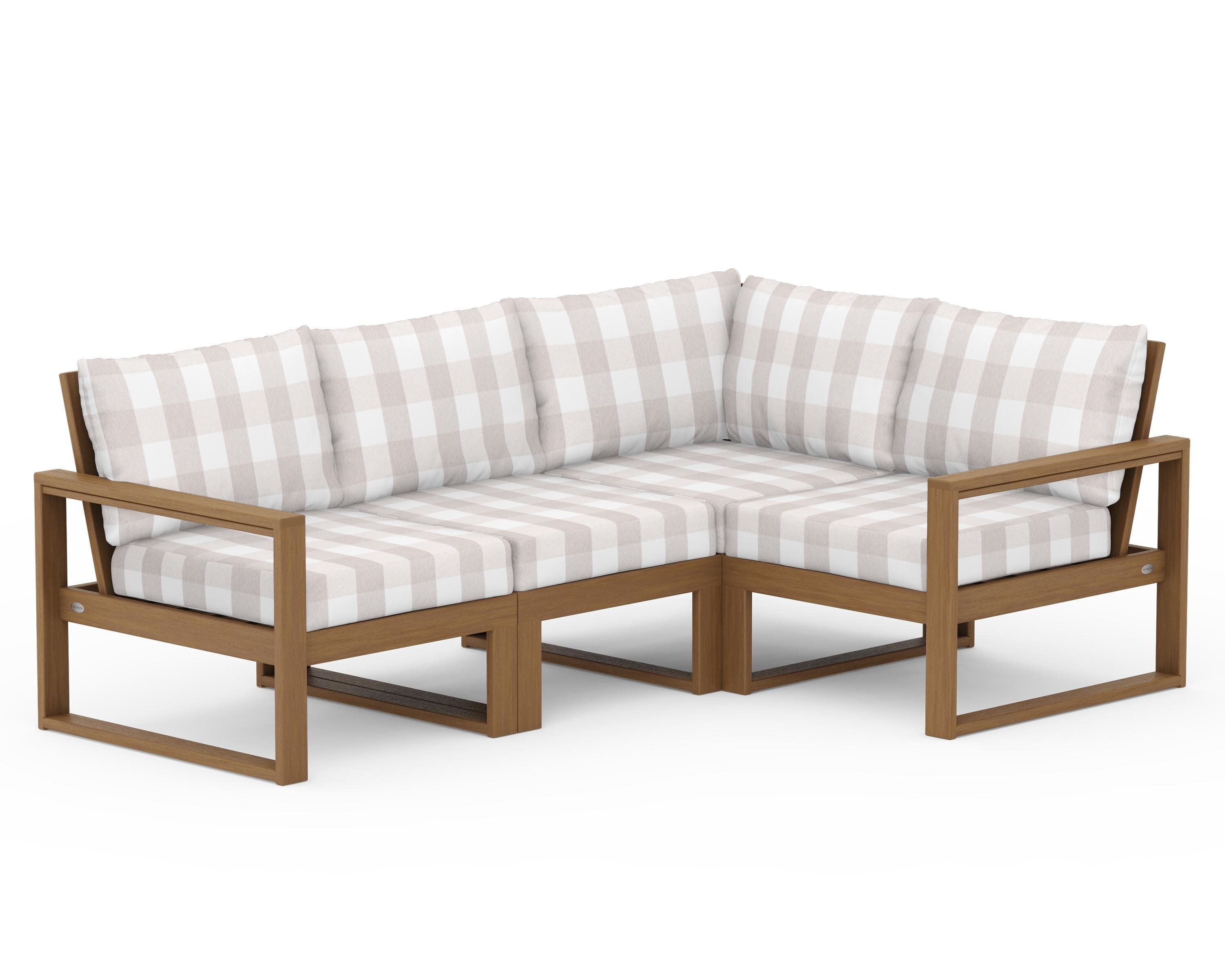 EDGE 4-Piece Modular Deep Seating Set in Natural / Buffalo Plaid Dune Burlap
