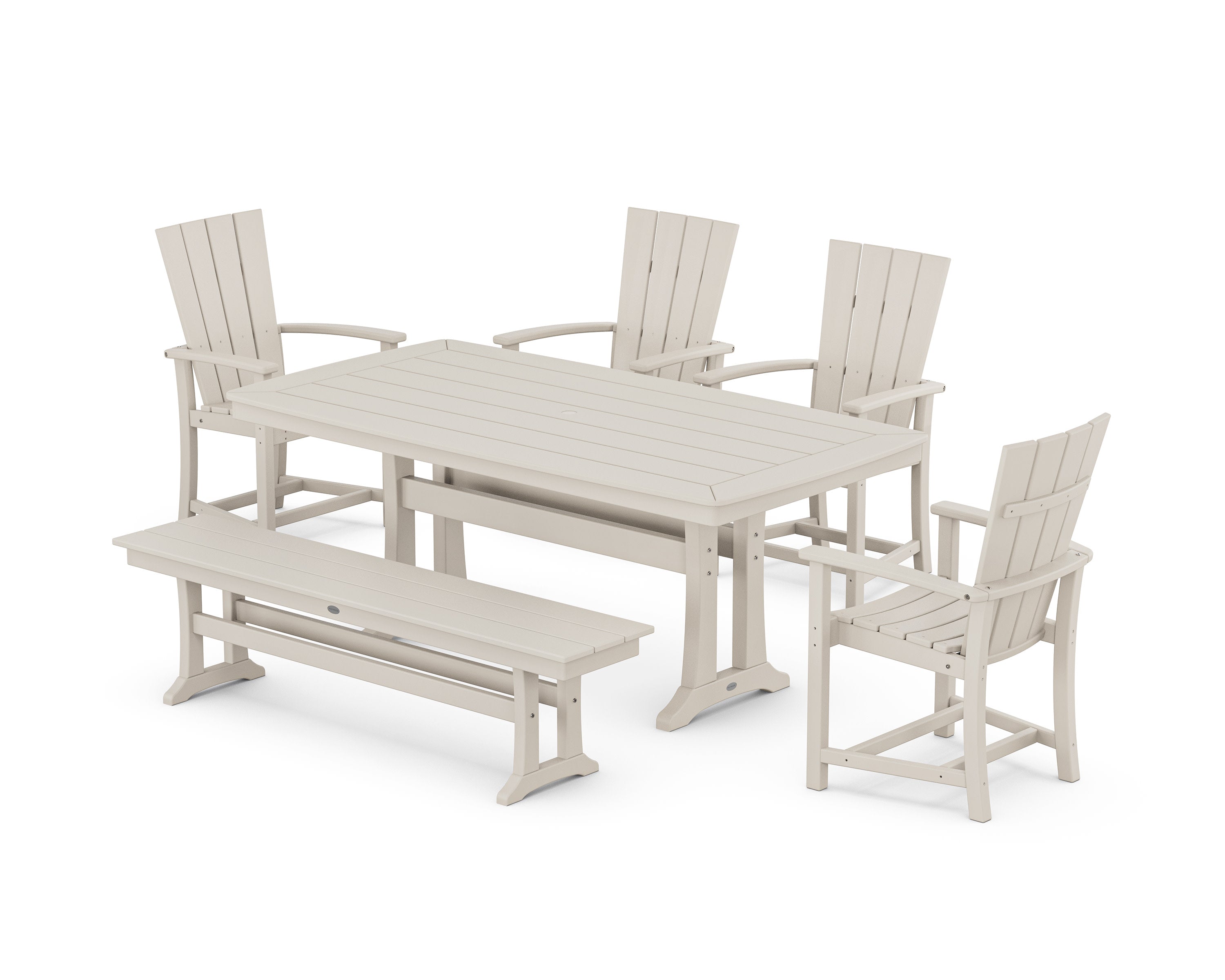 Quattro 6-Piece Dining Set with Trestle Legs and Bench in Sand