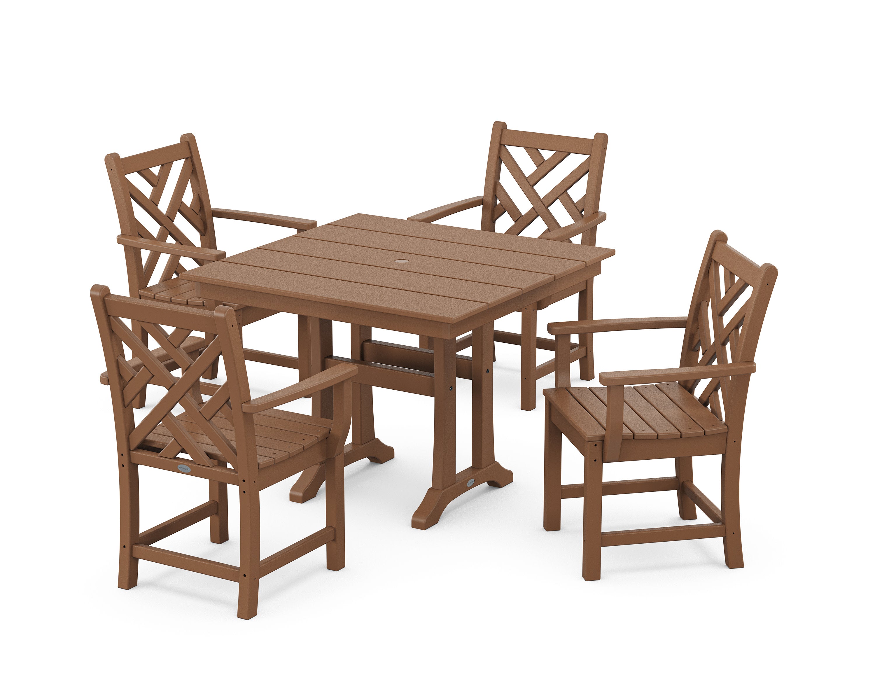 Chippendale 5-Piece Farmhouse Trestle Arm Chair Dining Set in Teak