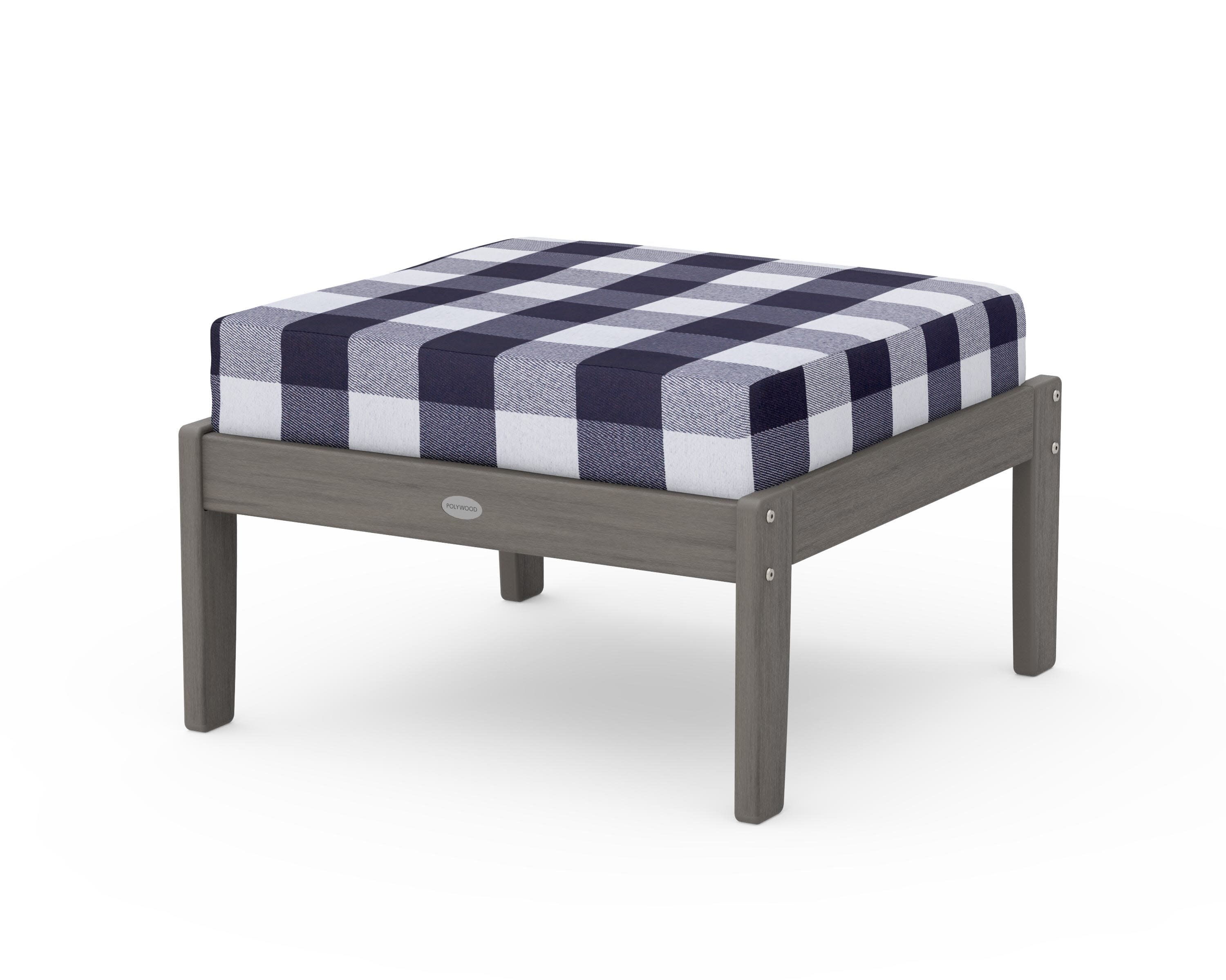 Braxton Deep Seating Ottoman in Driftwood / Buffalo Plaid Navy