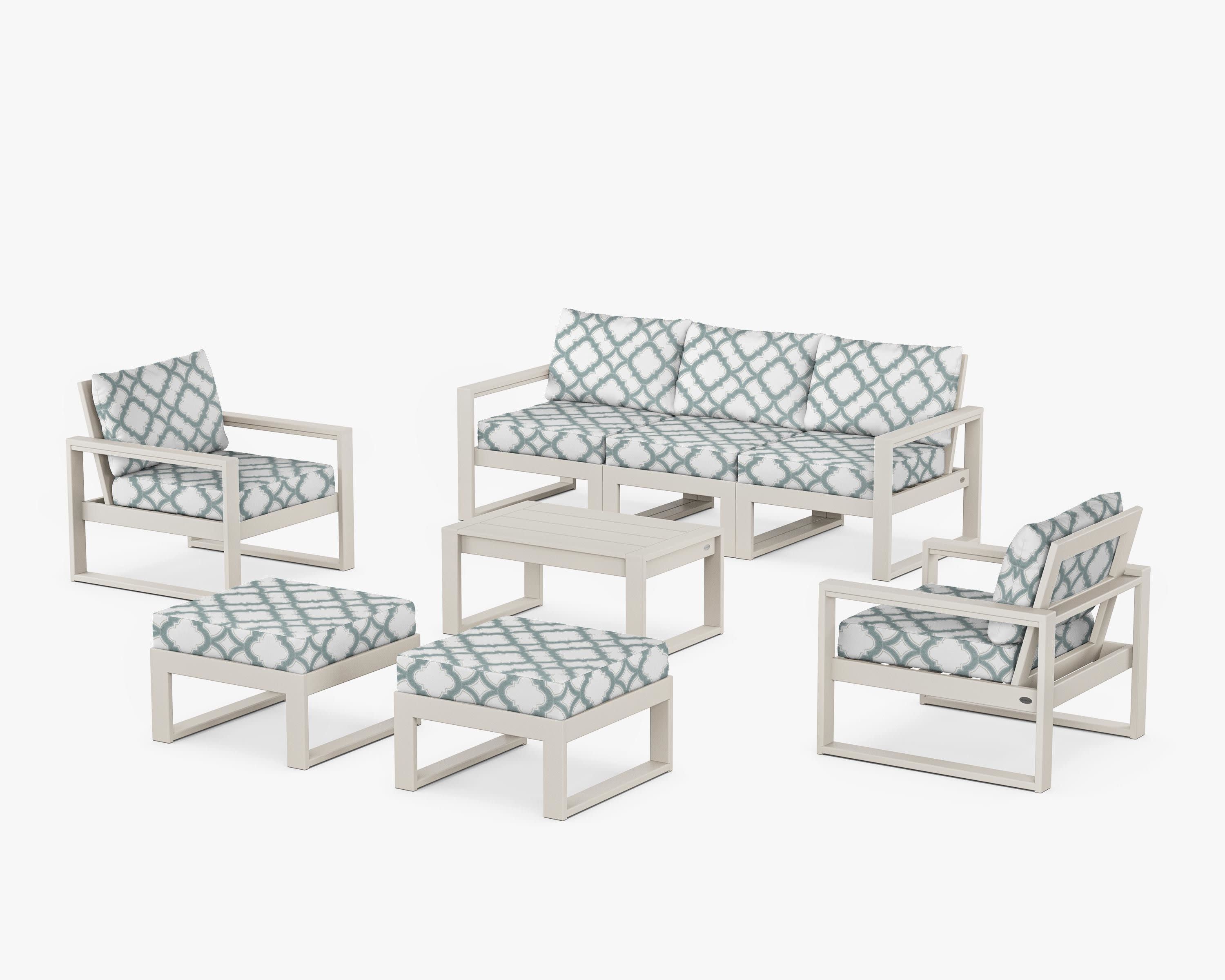 EDGE Sectional 8-Piece Lounge Sofa Set in Sand / Trellis Glacier Spa