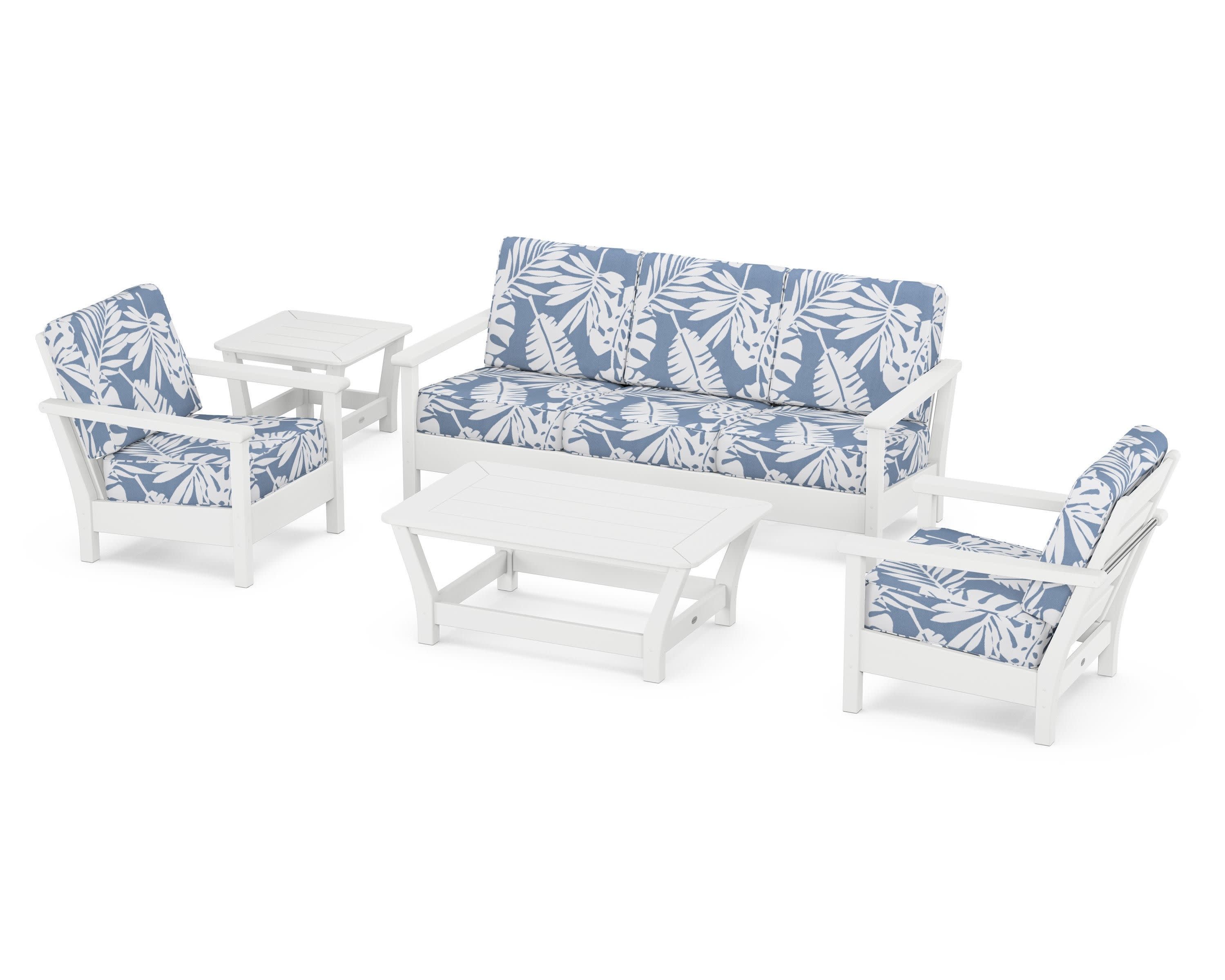 Harbour 5-Piece Deep Seating Set in White / Leaf Sky Blue